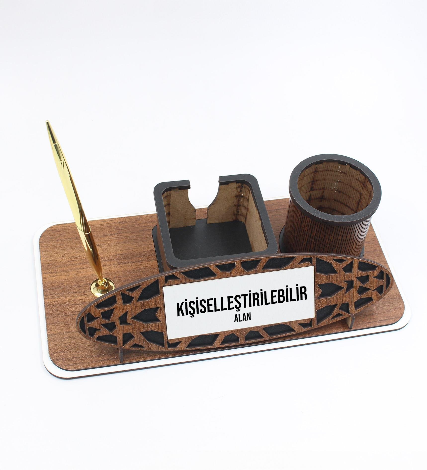 Kişiye Özel Ahşap Masaüstü Kalemli Masa İsimliği  Masaüstü Kalemlik 17x33cm