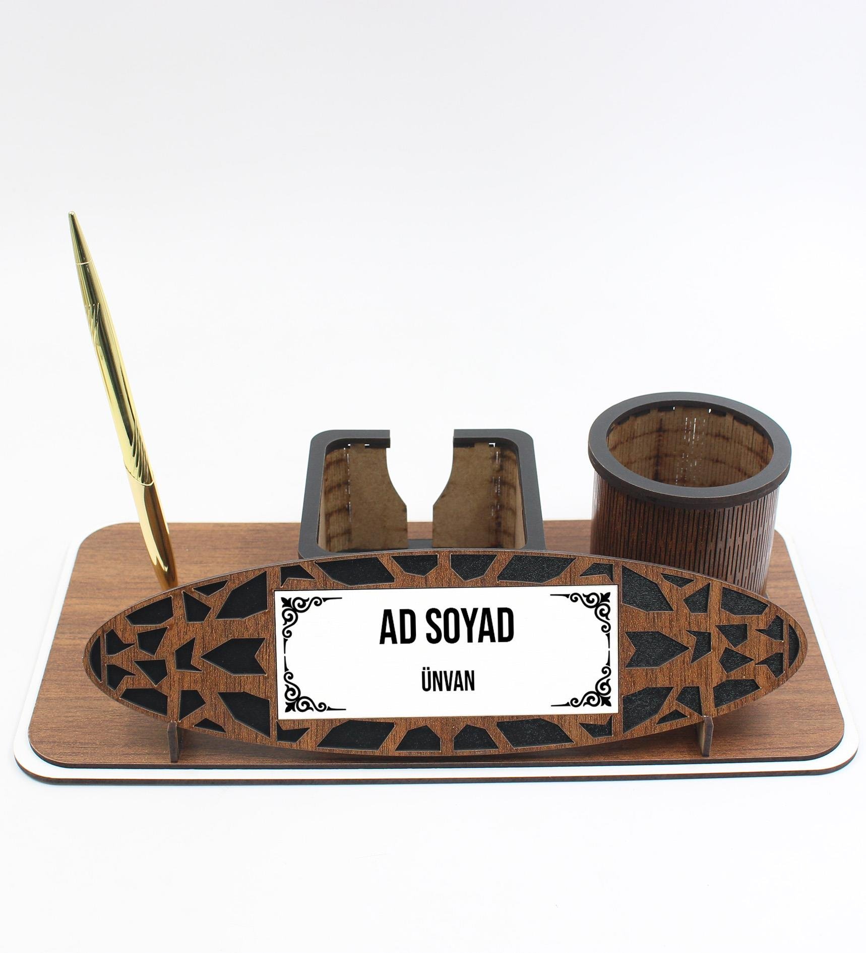 Kişiye Özel Ahşap Masaüstü Kalemli Masa İsimliği  Masaüstü Kalemlik 17x33cm