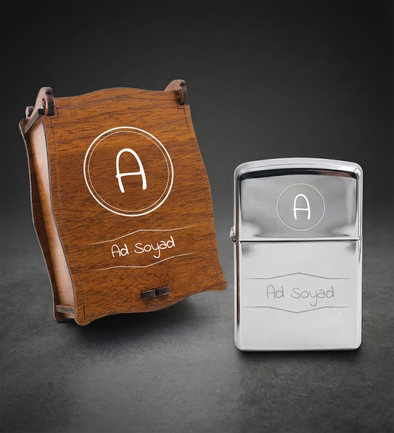 Kişiye Özel Baskılı Ahşap Kutulu Benzinli Metal Çakmak - Erkeğe Hediye, Sevgiliye Hediye, Babaya Hediye
