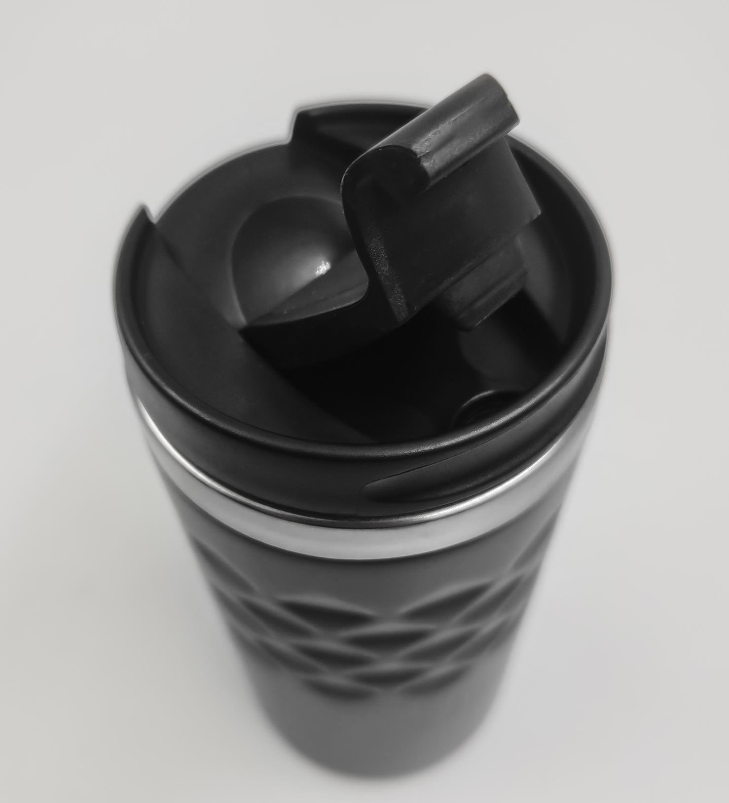 Kişiye Özel Baskılı Geometrik Desenli Siyah Renk Termos Bardak 300mL