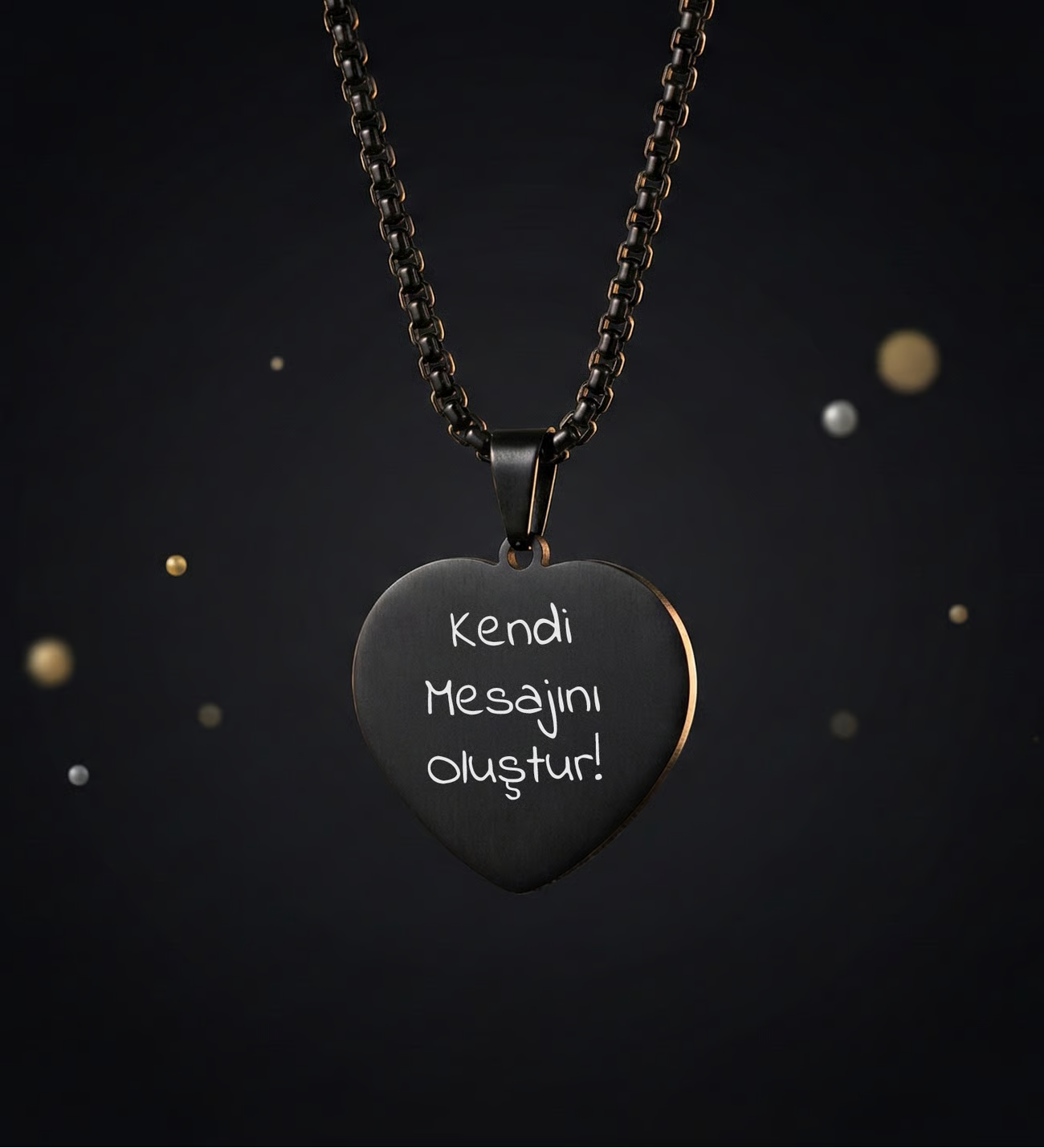 Kişiye Özel Baskılı Siyah Renk Kalpli Çelik Kolye - Sevgiliye Hediye