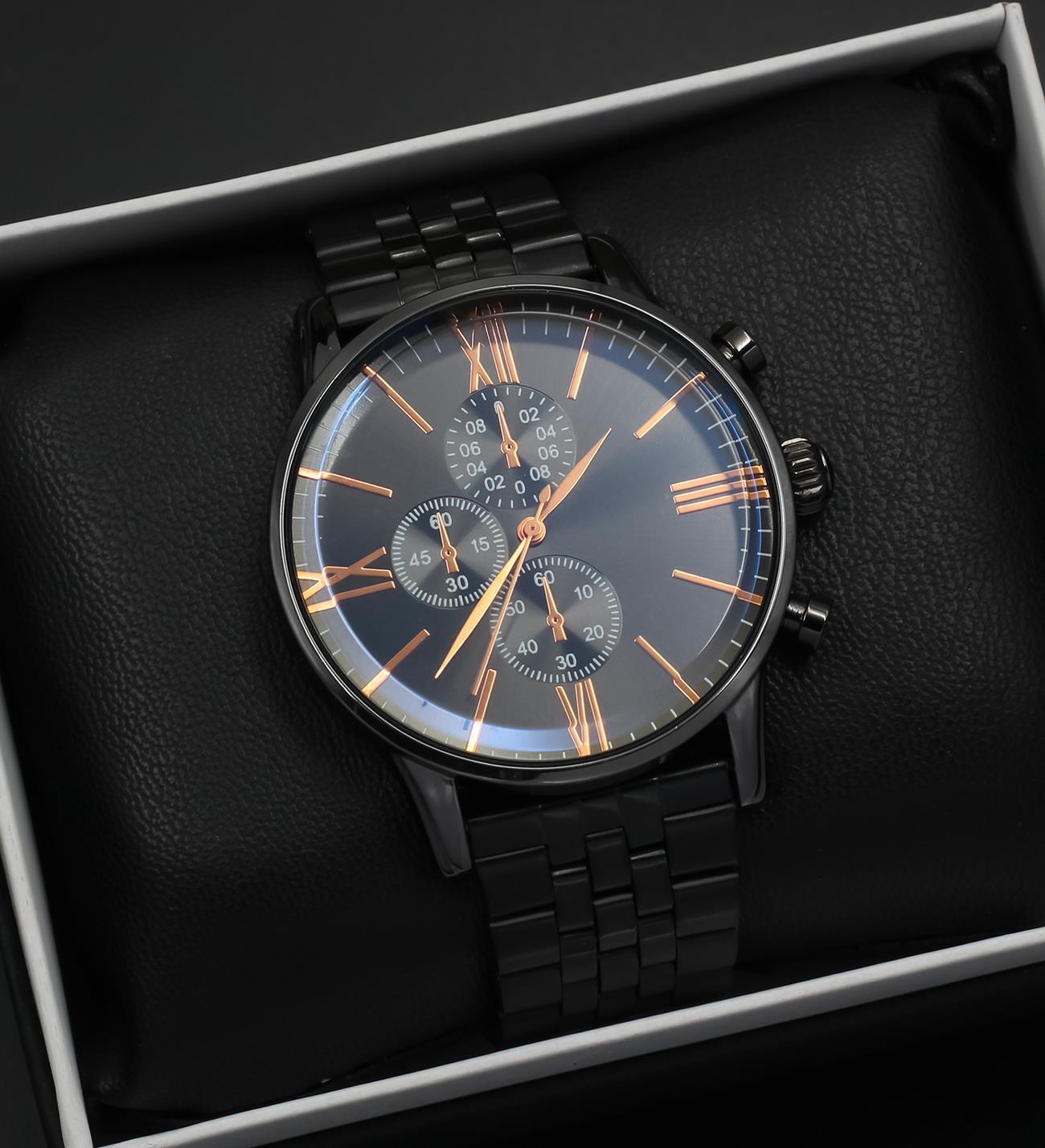 Kişiye Özel Bileklik & Metal Kordon Renkli Cam Erkek Kol Saati Hediye Seti