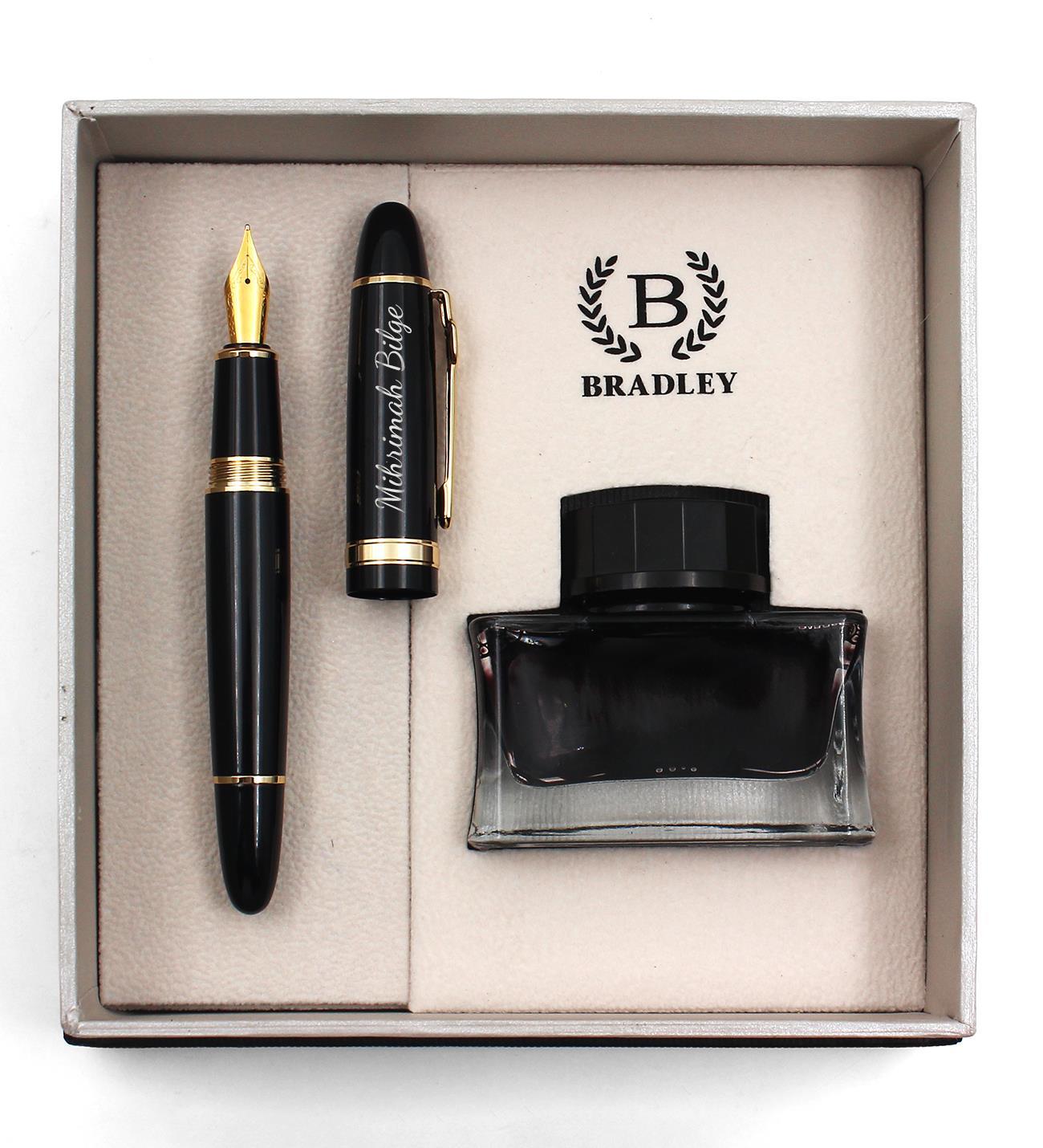 Kişiye Özel Bradley Dolma Kalem & Özel Şişeli Mürekkep VIP Kutulu Dolma Kalem Seti