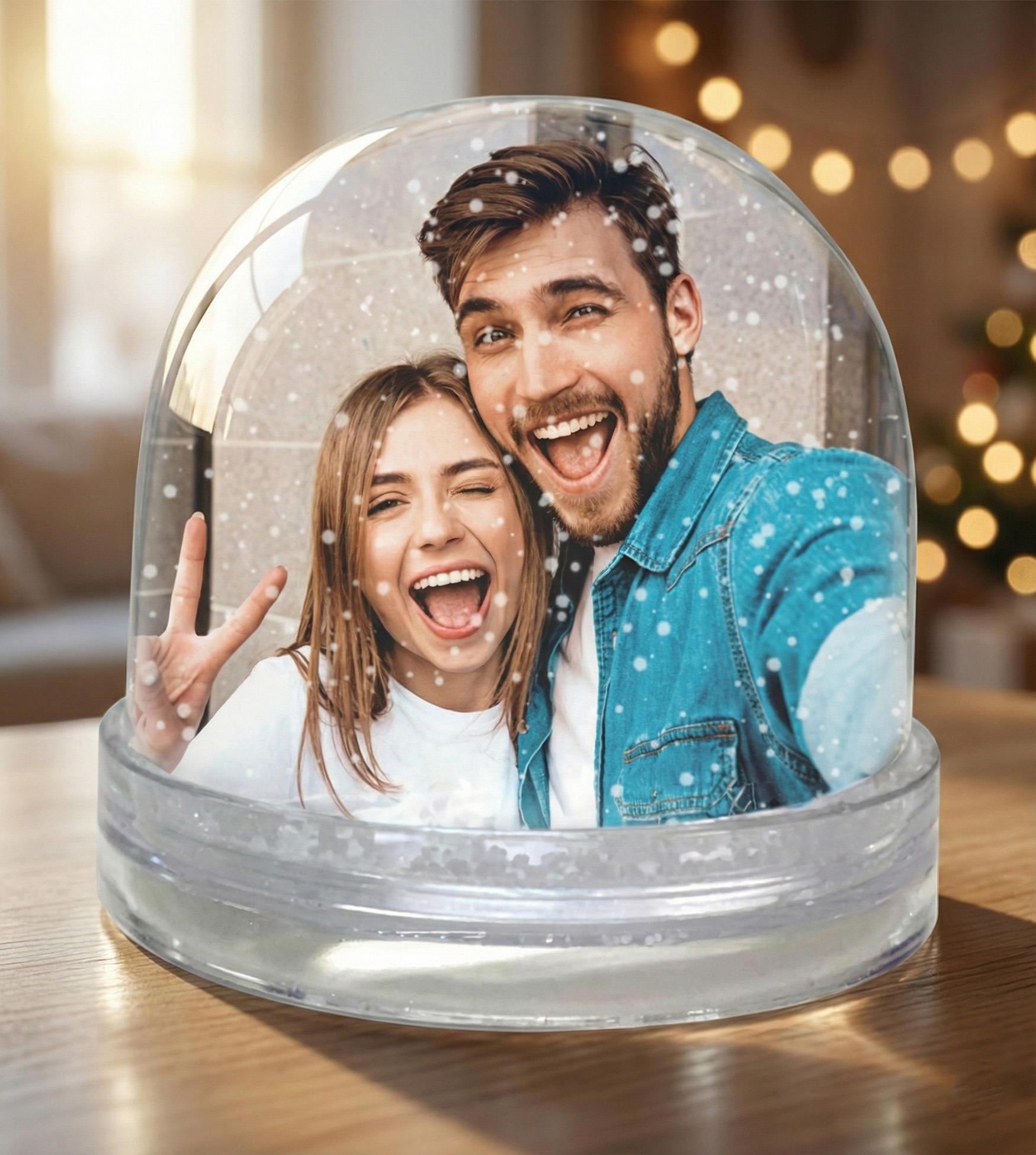 Kişiye Özel Çift Taraflı Fotoğraflı Kar Küresi – 9 cm