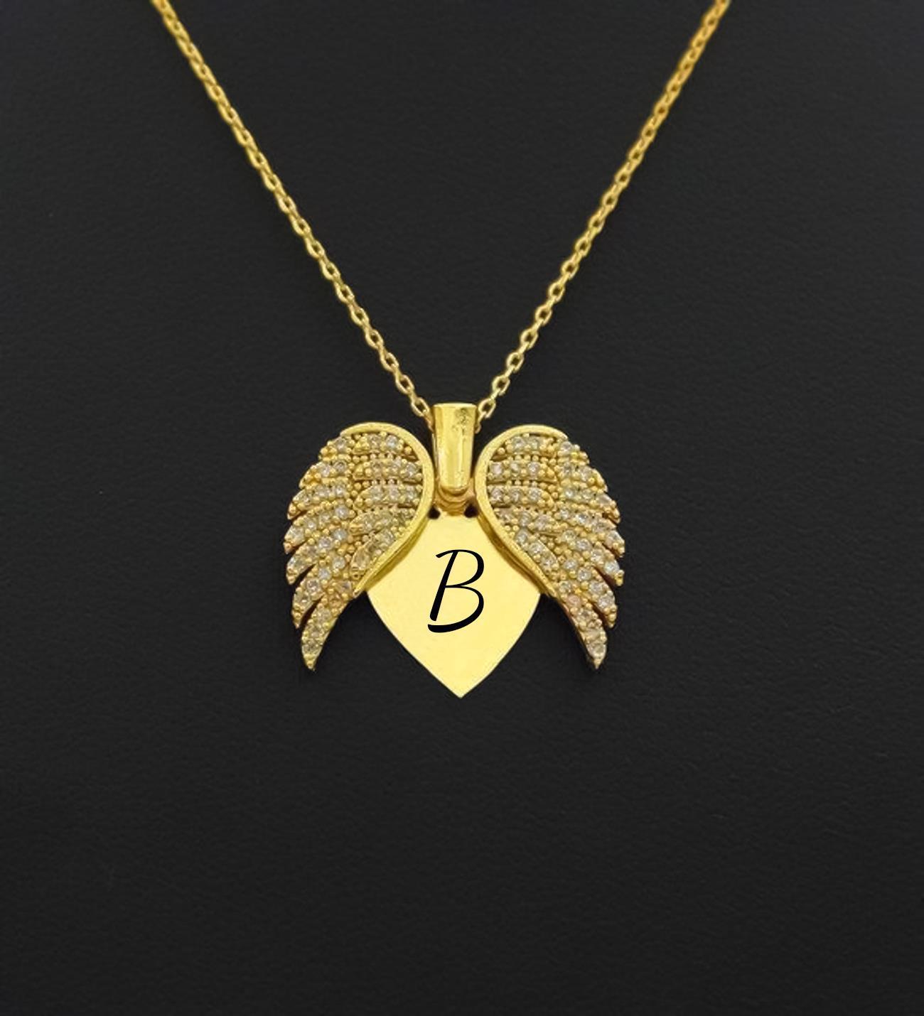 Kişiye Özel Çift Taraflı Fotoğraflı Kar Küresi & Kişiye Özel Harf Tasarım Melek Kanat Kalp Kolye Hediye Seti