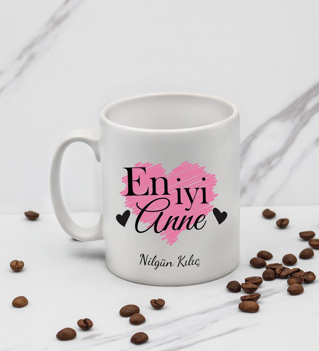 Kişiye Özel En İyi Anne Kalp Tasarım Kupa Anneye Hediye Kupa Bardak Mug T3