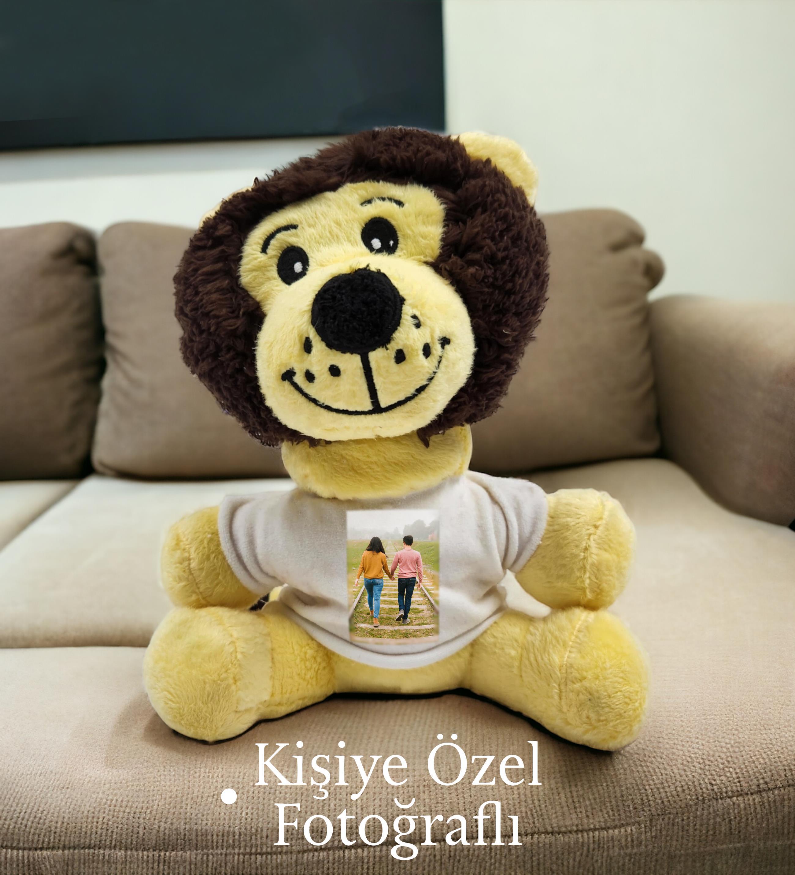 Kişiye Özel Fotoğraf Baskılı Hediyelik Sevimli Peluş Aslan 22cm - Sevimli Hediyelik Aslan Figürü