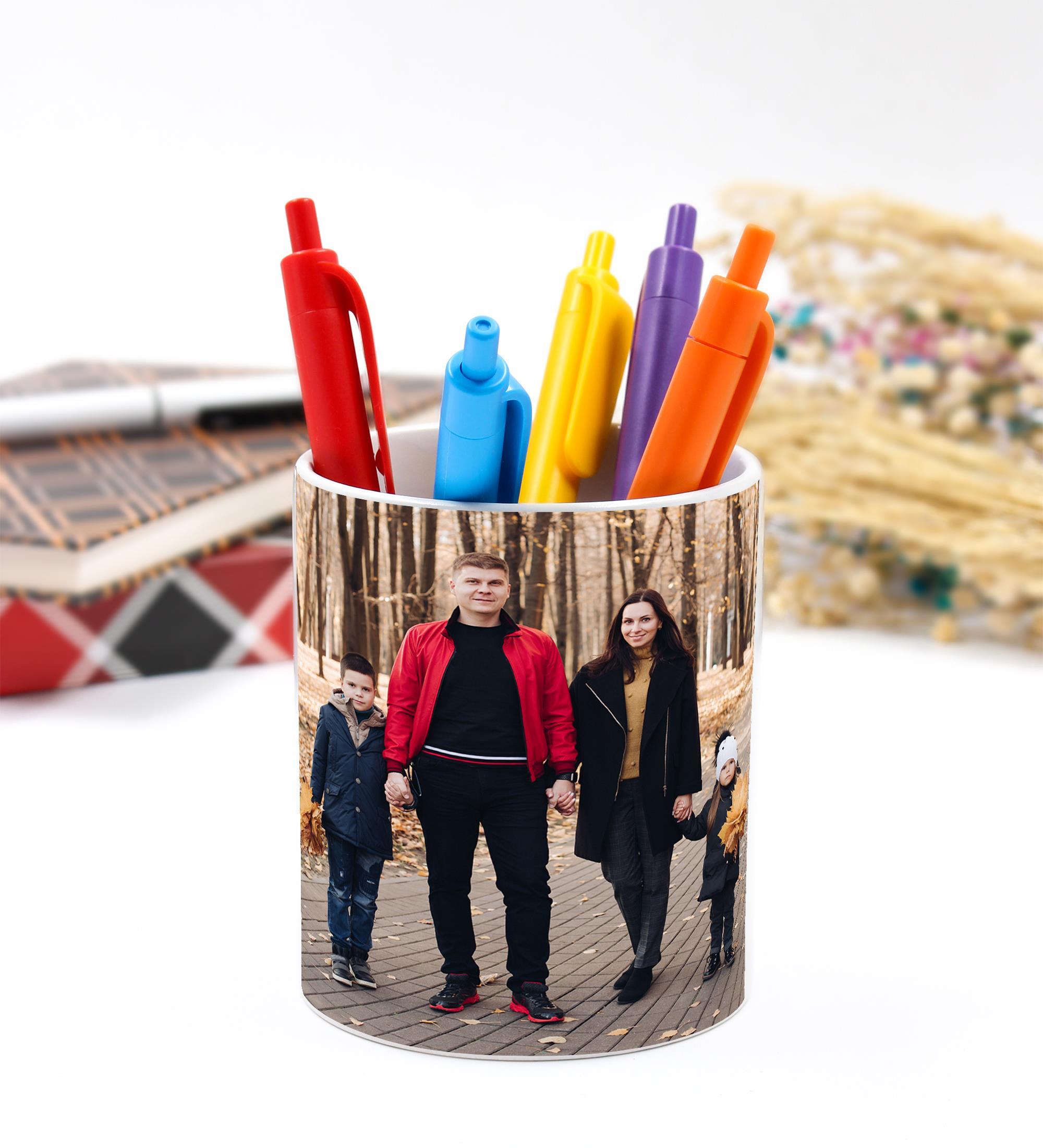 Kişiye Özel Fotoğraf Baskılı Porselen Masaüstü Kalemlik 9,5cm