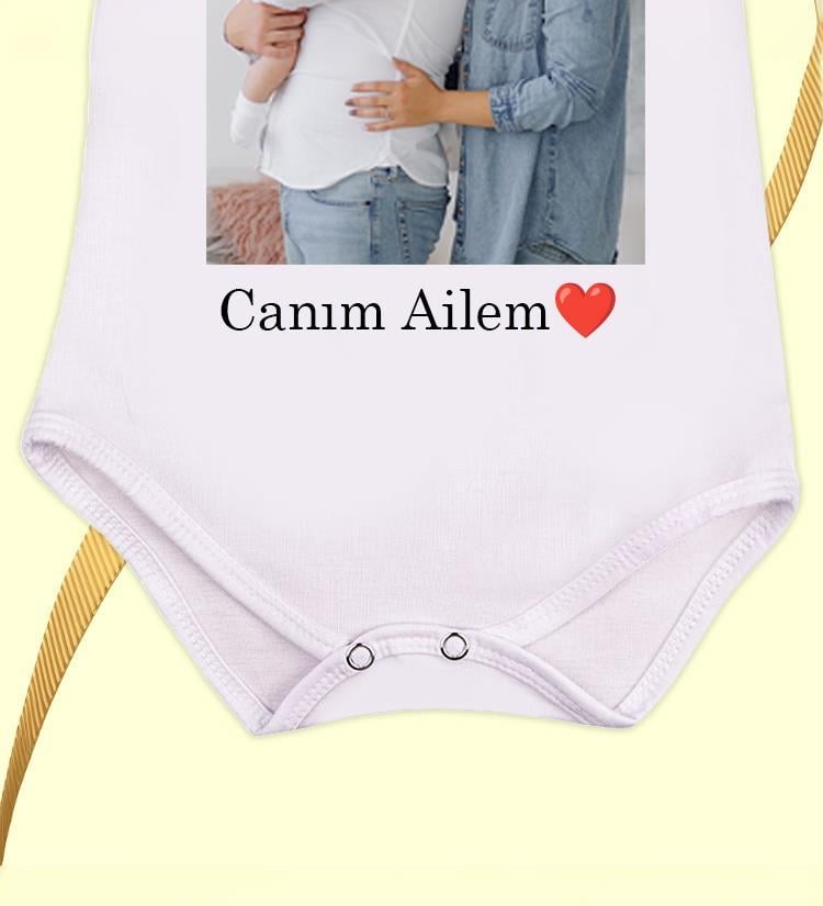Kişiye Özel Fotoğraf ve Mesaj Baskılı Beyaz Unisex Bebek Zıbını Kendin Tasarla Baskılı Zıbın Yenidoğan Hediye