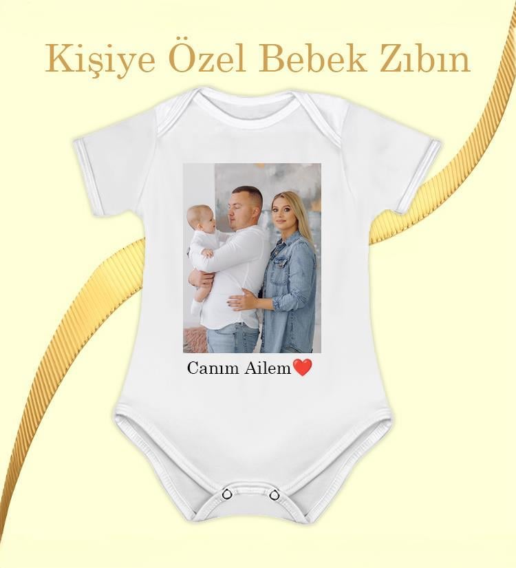 Kişiye Özel Fotoğraf ve Mesaj Baskılı Beyaz Unisex Bebek Zıbını Kendin Tasarla Baskılı Zıbın Yenidoğan Hediye