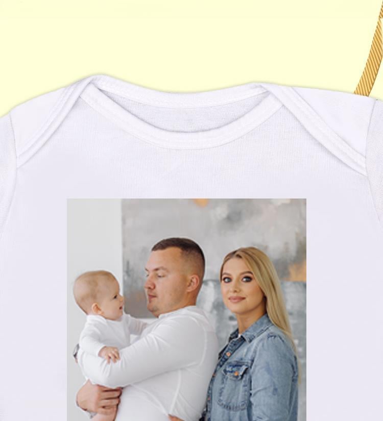 Kişiye Özel Fotoğraf ve Mesaj Baskılı Beyaz Unisex Bebek Zıbını Kendin Tasarla Baskılı Zıbın Yenidoğan Hediye