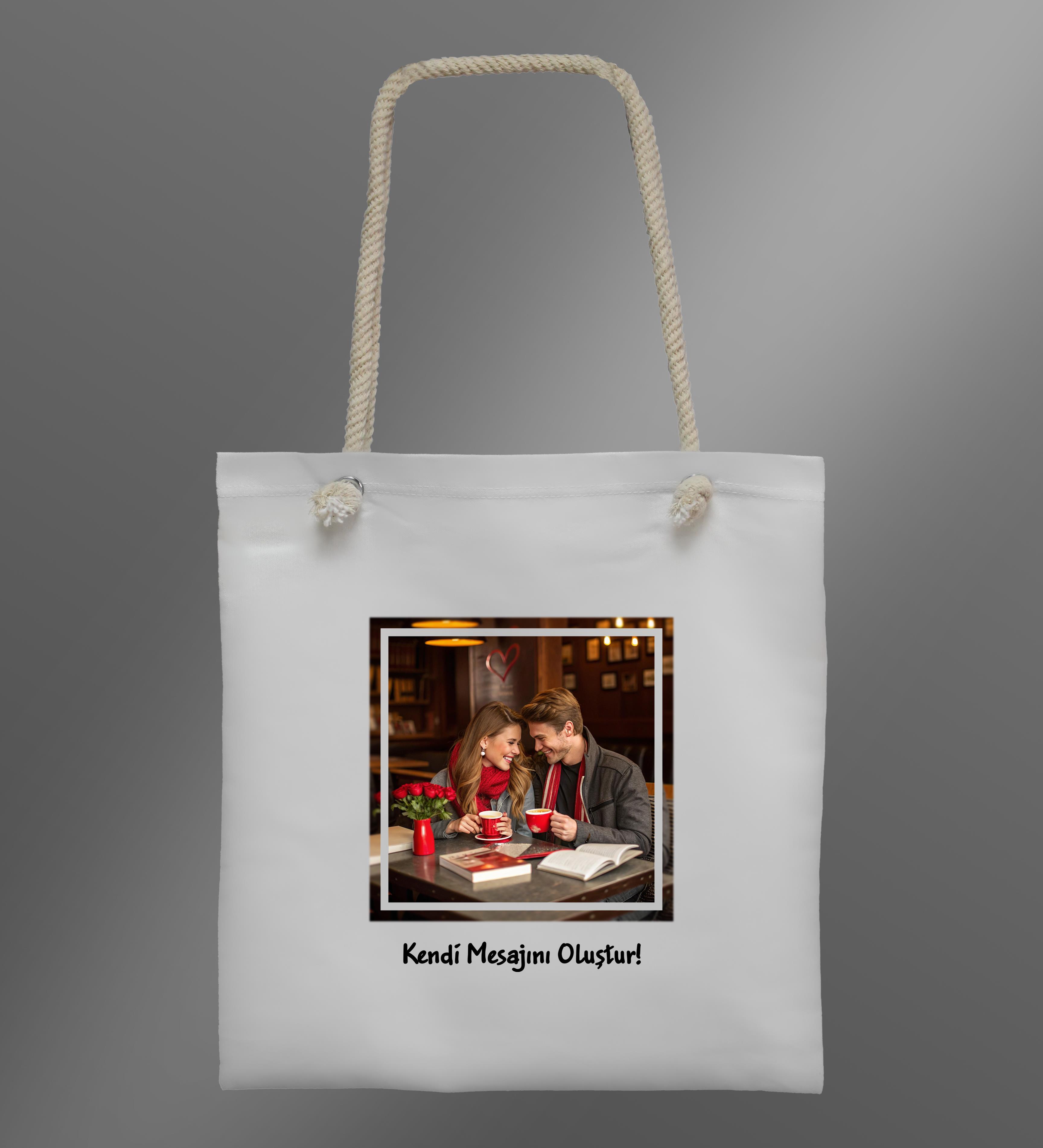 Kişiye Özel Fotoğraflı Hediye Seti (Askılı Bez Çanta & Kupa & Siyah Şal & Mikail Melek Kolye)
