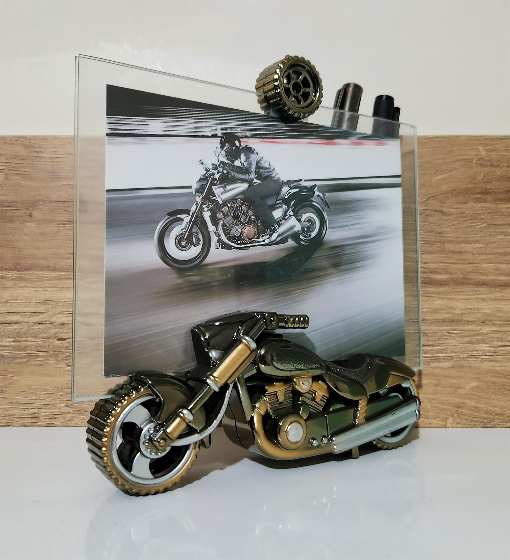 Kişiye Özel Fotoğraflı Hediyelik Masaüstü Motorsiklet Biblo Çerçeve, Motor Kalemlik