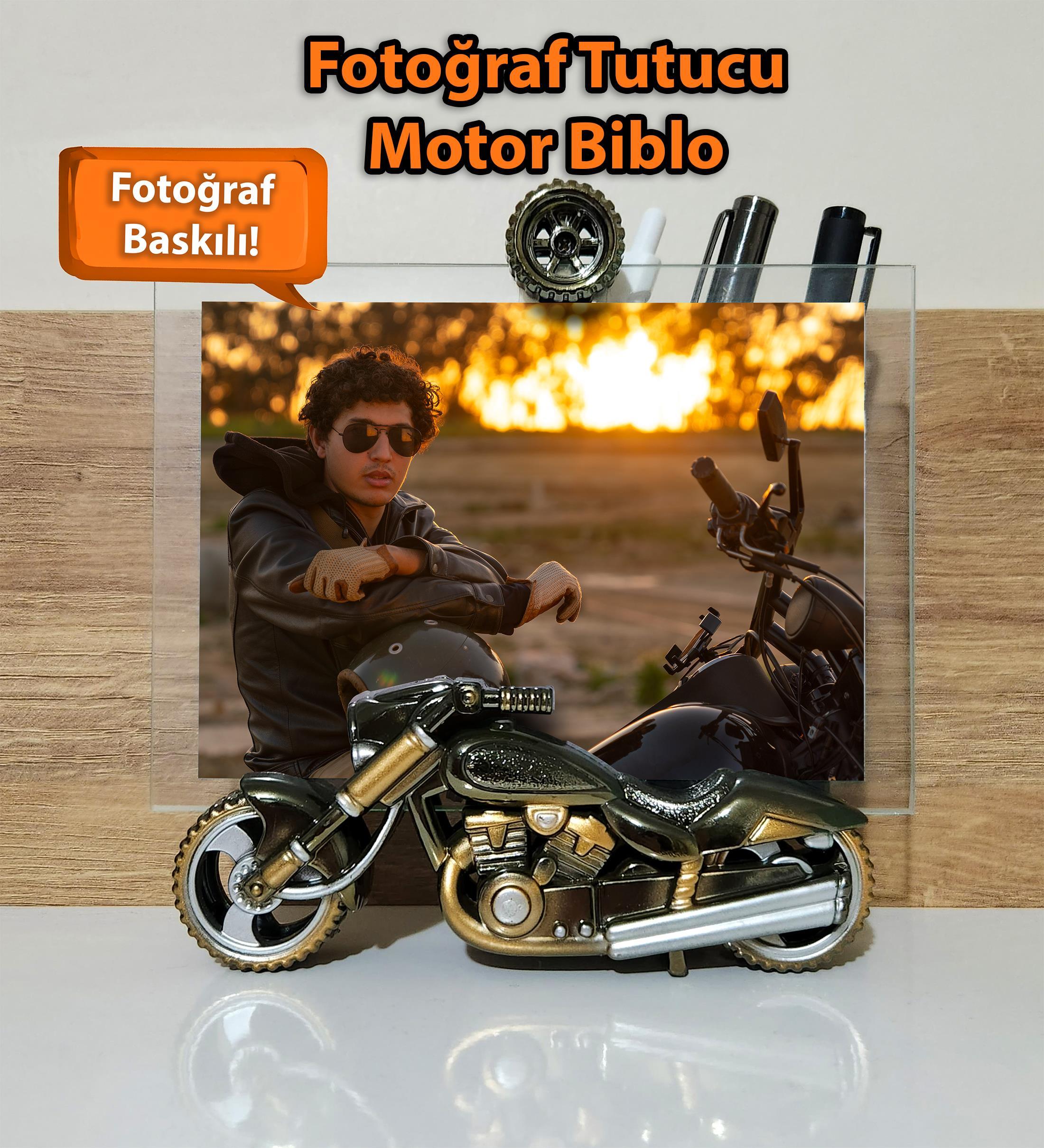 Kişiye Özel Fotoğraflı Hediyelik Masaüstü Motorsiklet Biblo Çerçeve, Motor Kalemlik