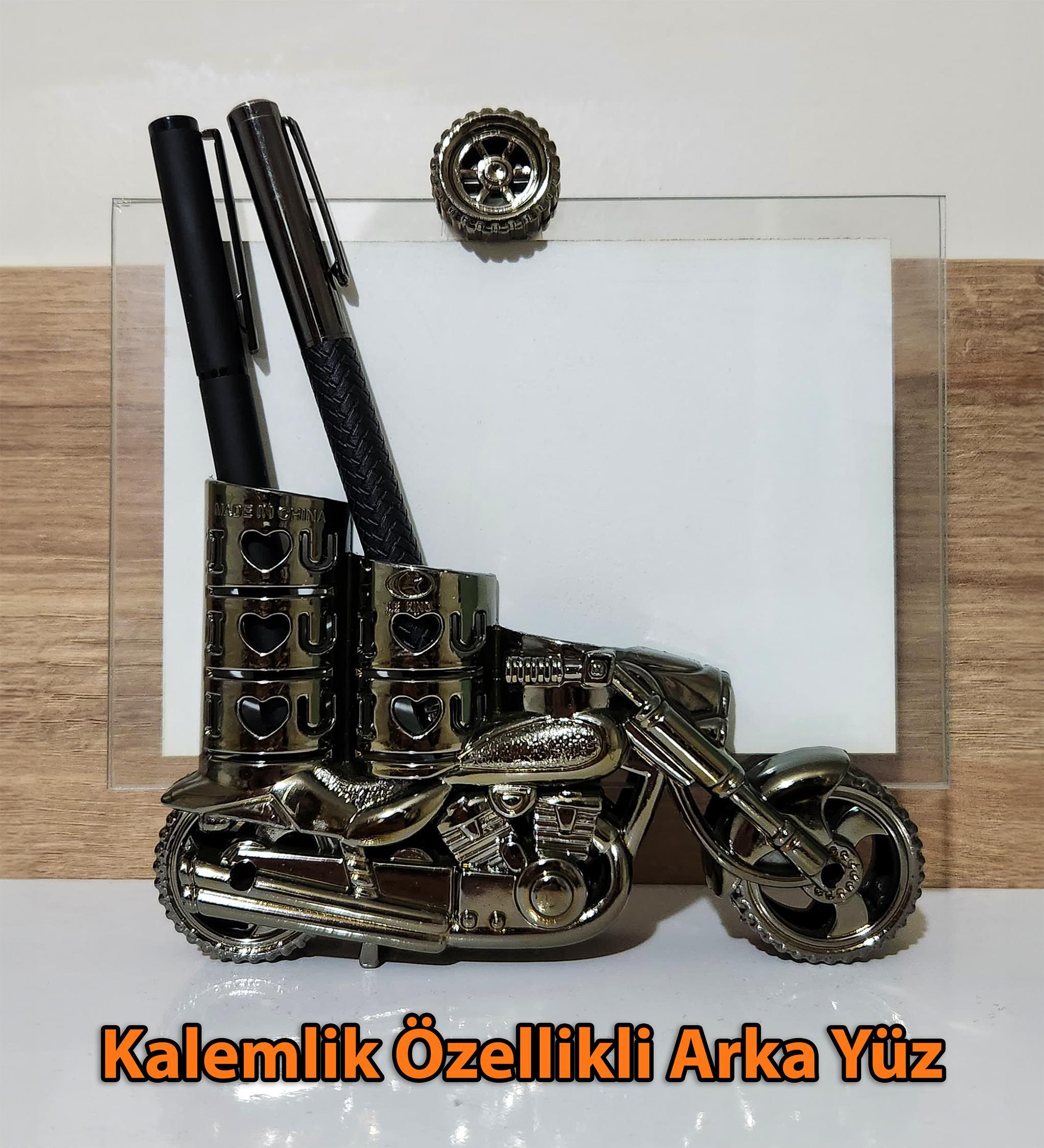 Kişiye Özel Fotoğraflı Hediyelik Masaüstü Motorsiklet Biblo Çerçeve, Motor Kalemlik