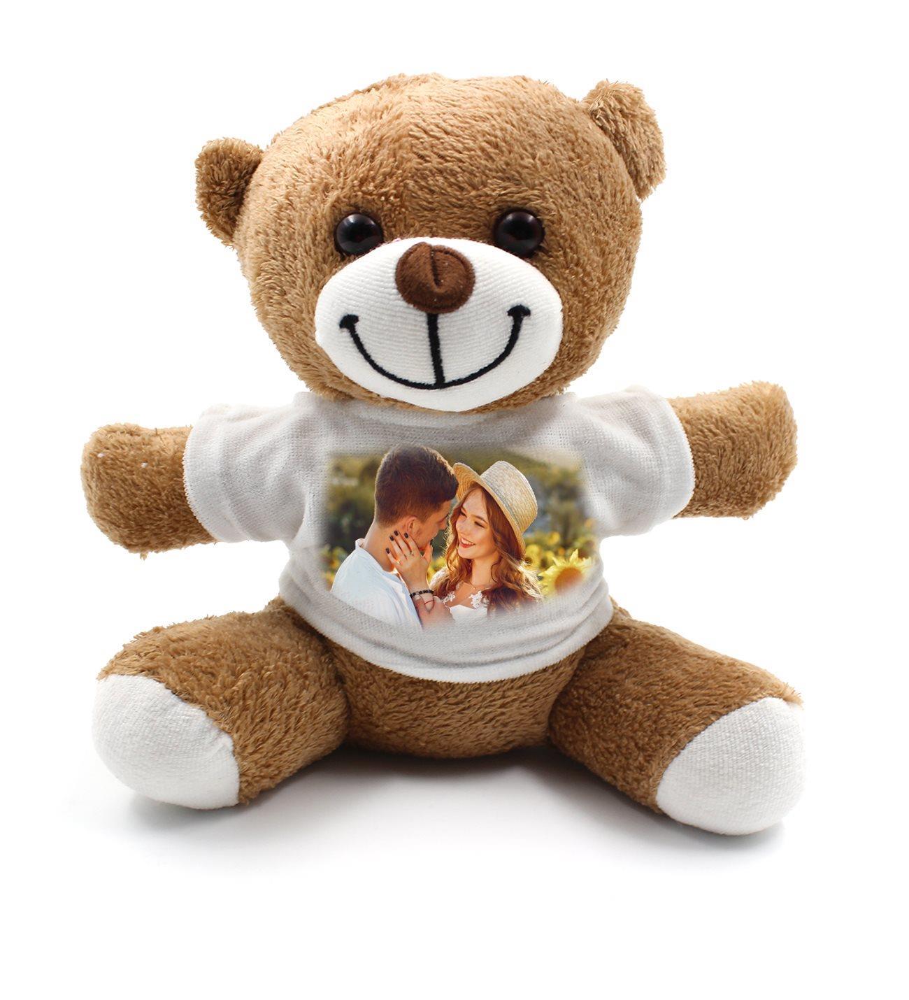 Kişiye Özel Fotoğraflı Peluş Ayıcık & İstiridye İçinde Gerçek İnci Kolye Hediye Seti