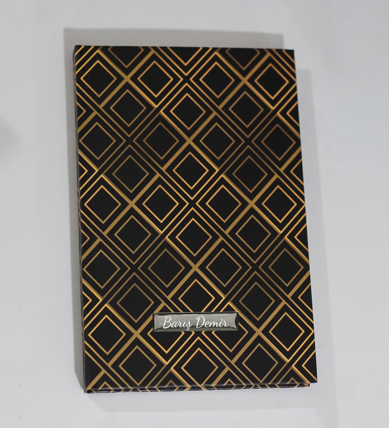 Kişiye Özel Gold Kareli Motifli Kapaklı Çizgili Defter, Not Defteri