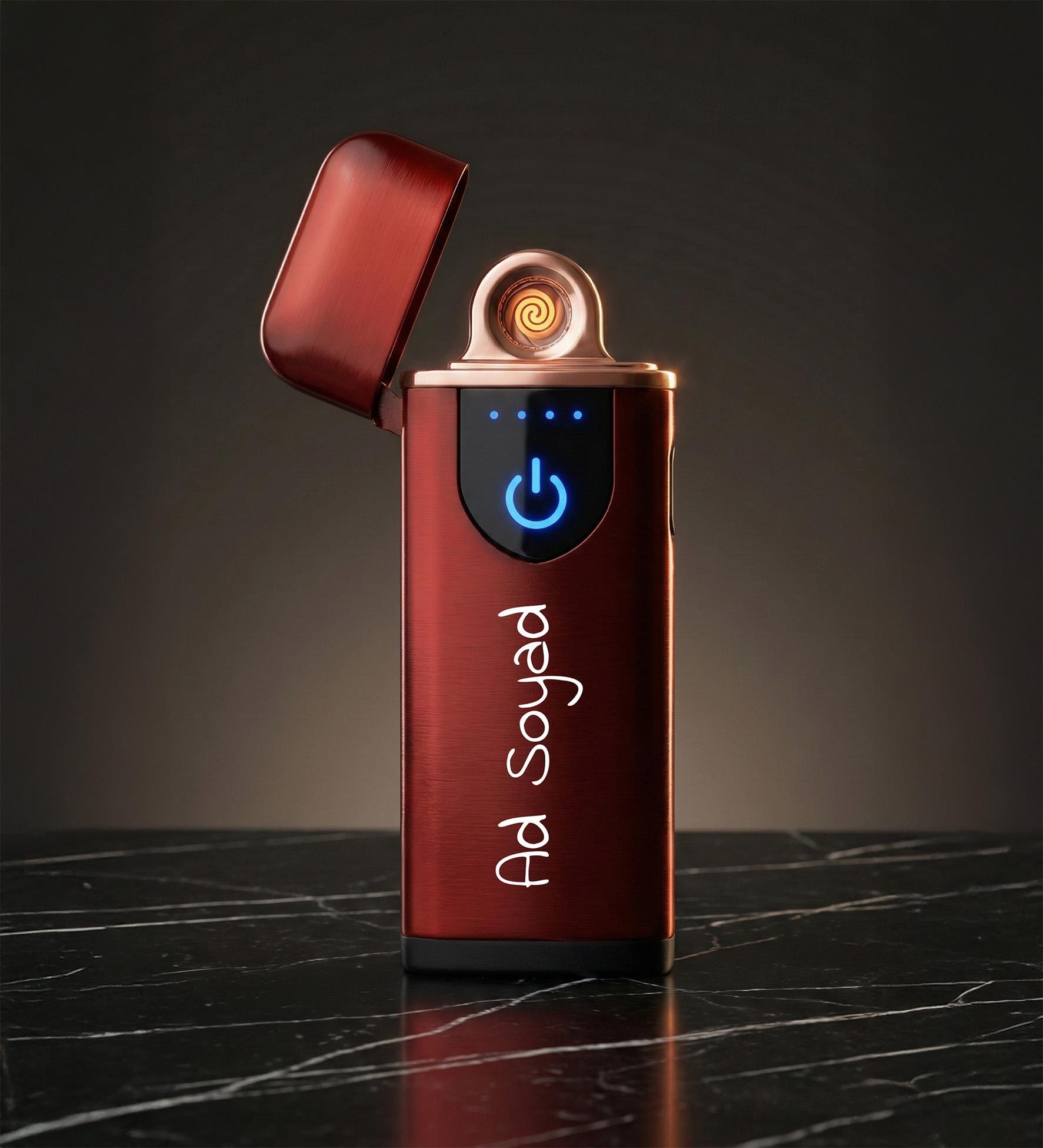 Kişiye Özel İsim Baskılı Kırmızı USB Şarjlı Alevsiz Premium Çakmak
