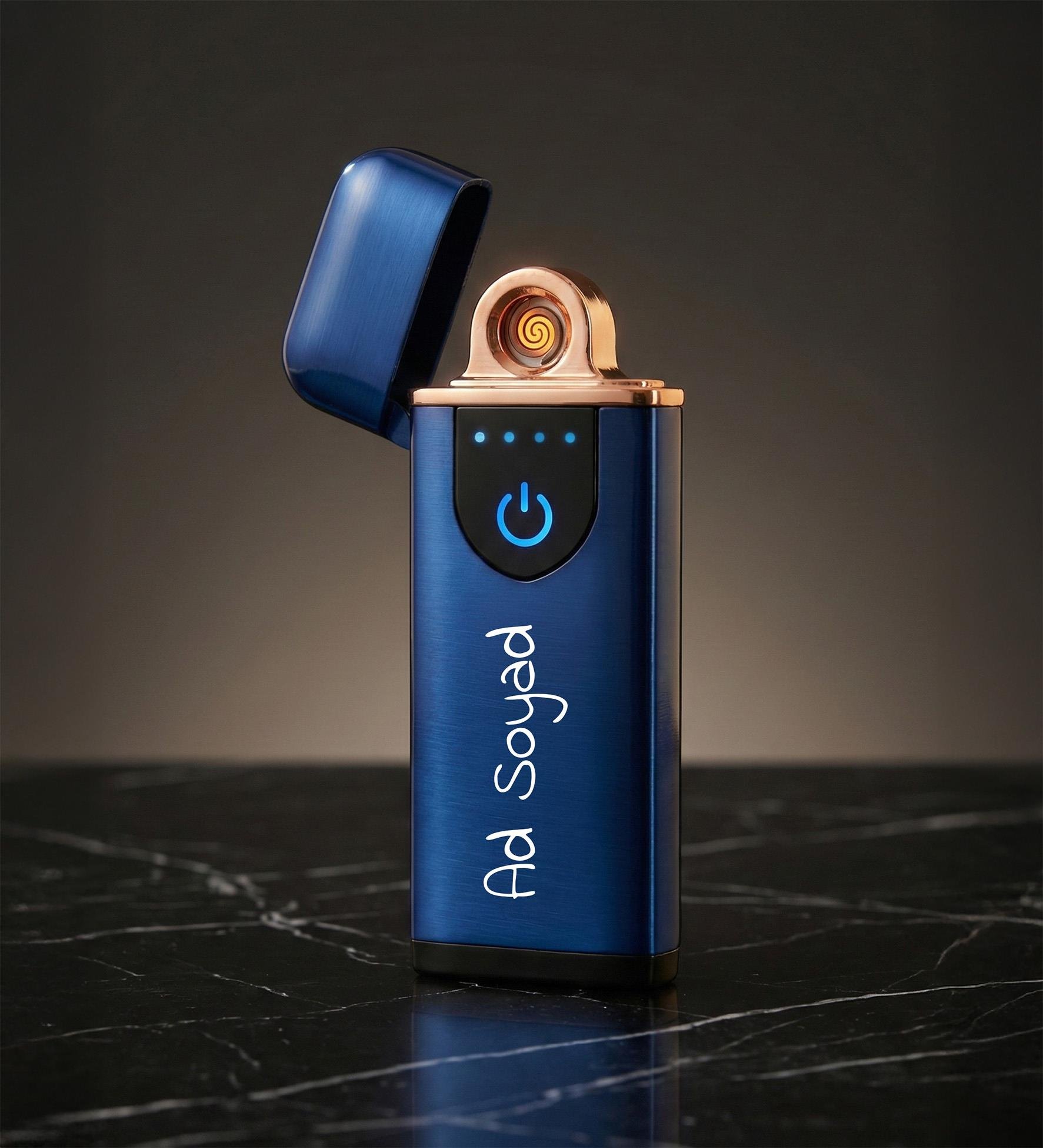 Kişiye Özel İsim Baskılı Mavi USB Şarjlı Alevsiz Premium Çakmak