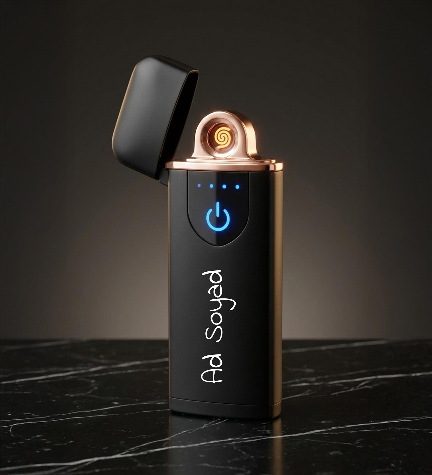 Kişiye Özel İsim Baskılı Siyah USB Şarjlı Alevsiz Premium Çakmak