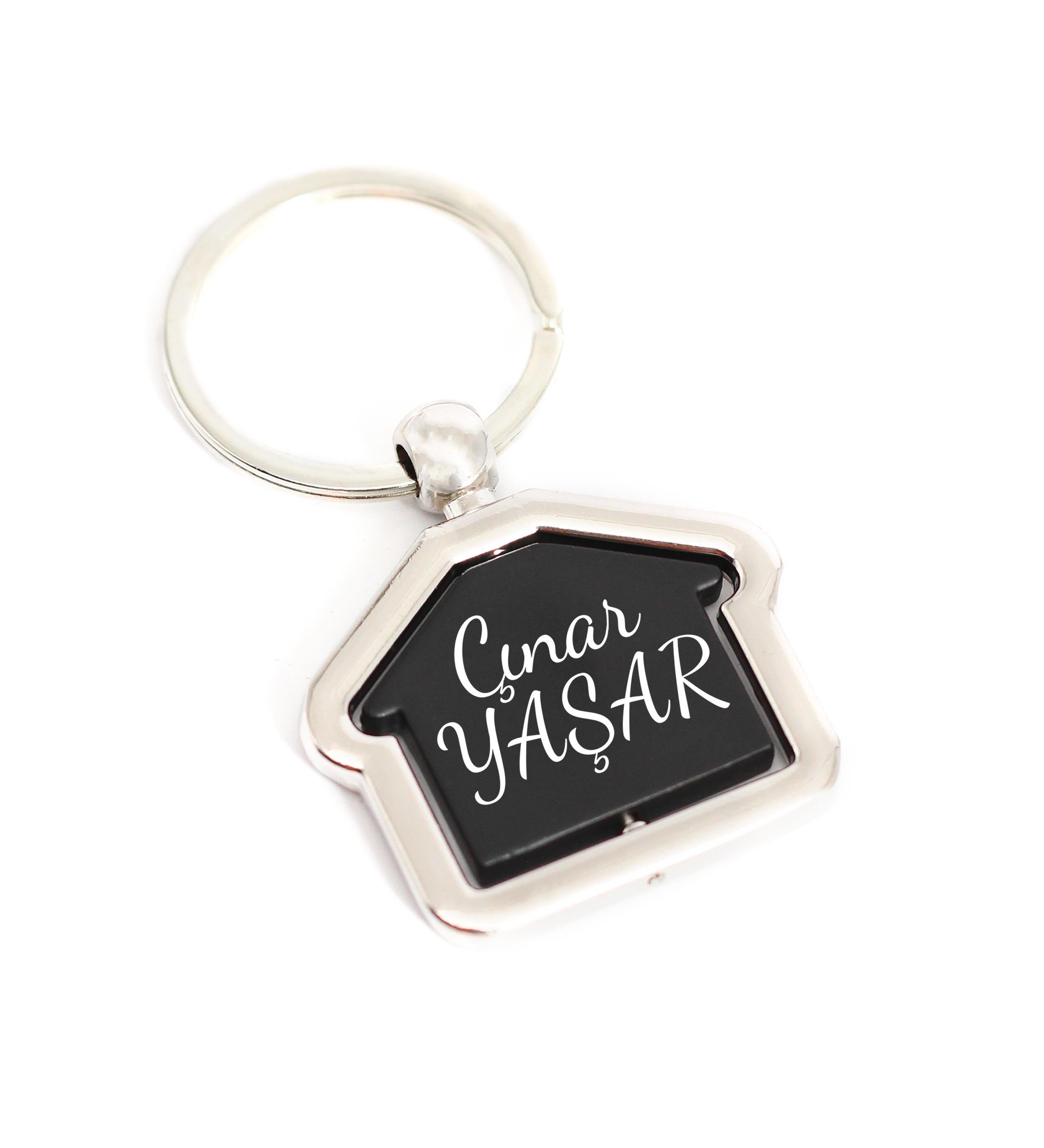 Kişiye Özel İsimli Gümüş Renk Ev Model Kutulu Hediyelik Anahtarlık
