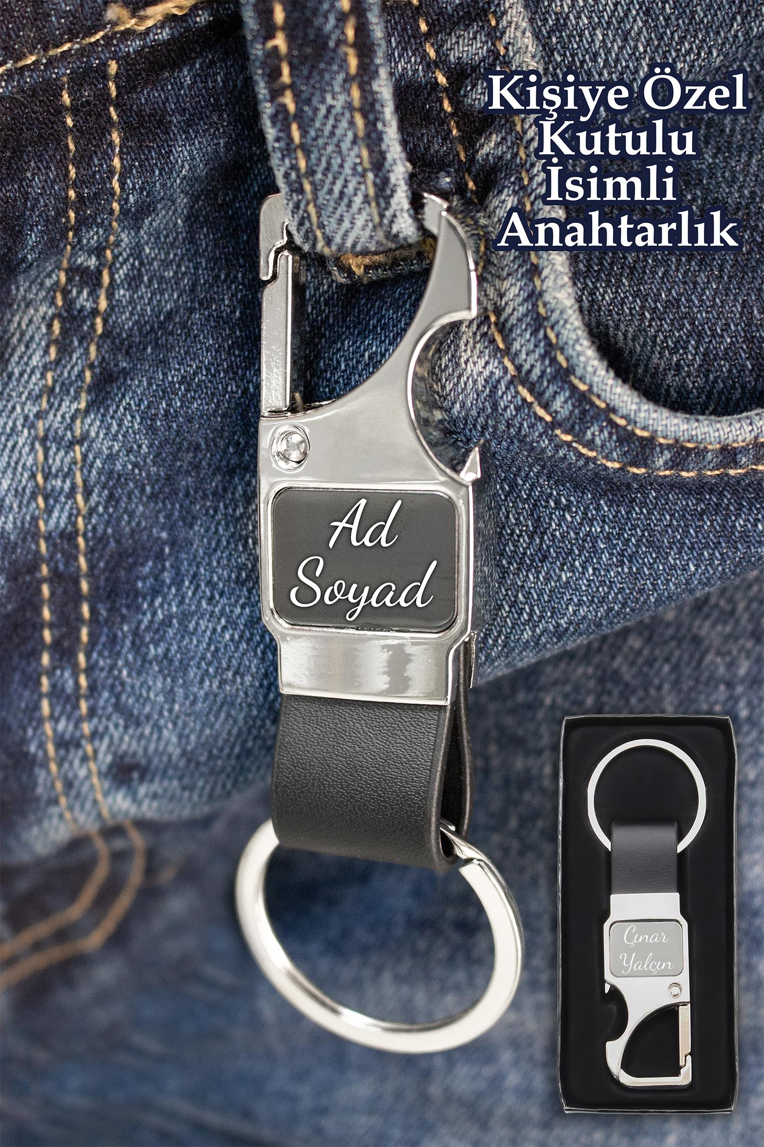 Kişiye Özel İsimli Kancalı Anahtarlık Gümüş Renk Kutulu Hediyelik Anahtarlık, Araba Anahtarlığı