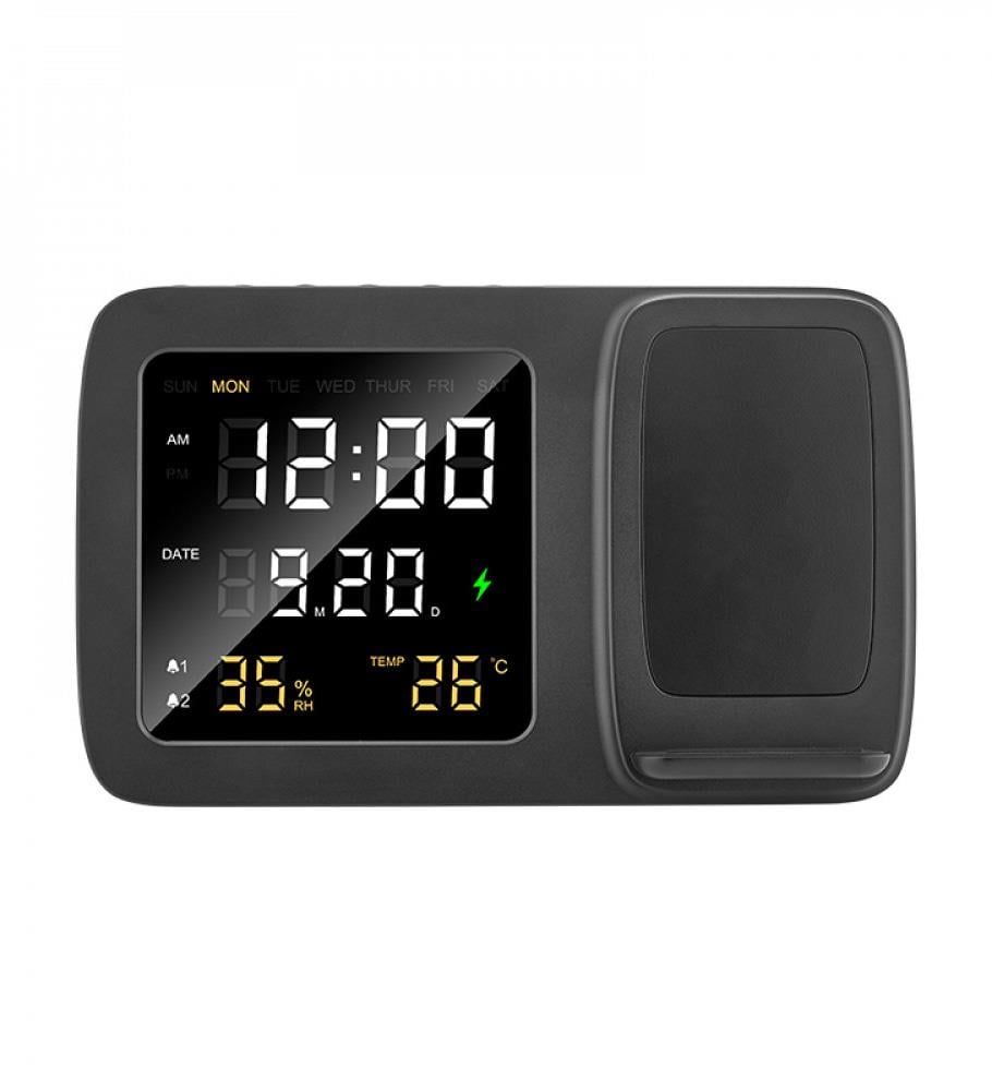 Kişiye Özel Kablosuz Şarjlı Dijital Masa Saati – Wireless Şarj İstasyonu, Tarih/Sıcaklık/Nem Göstergeli