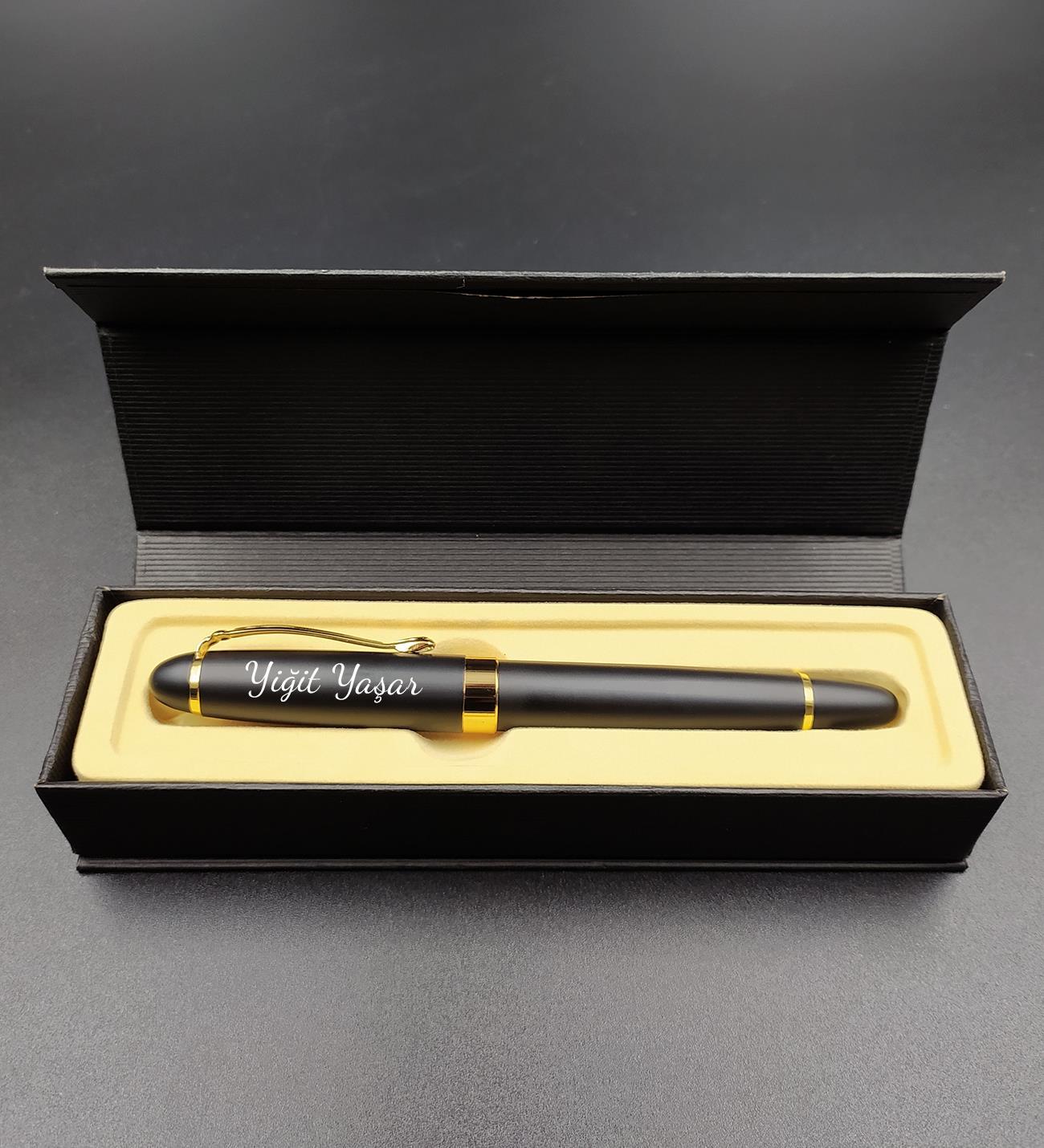 Kişiye Özel Kutulu Gold Yaldızlı Dolma Kalem (Kartuşsuz)