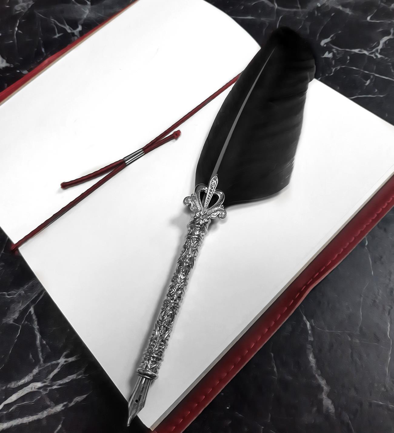 Kişiye Özel Kutulu Masaüstü Tüylü Siyah Divit Kalem & Mürekkep Hediye Seti