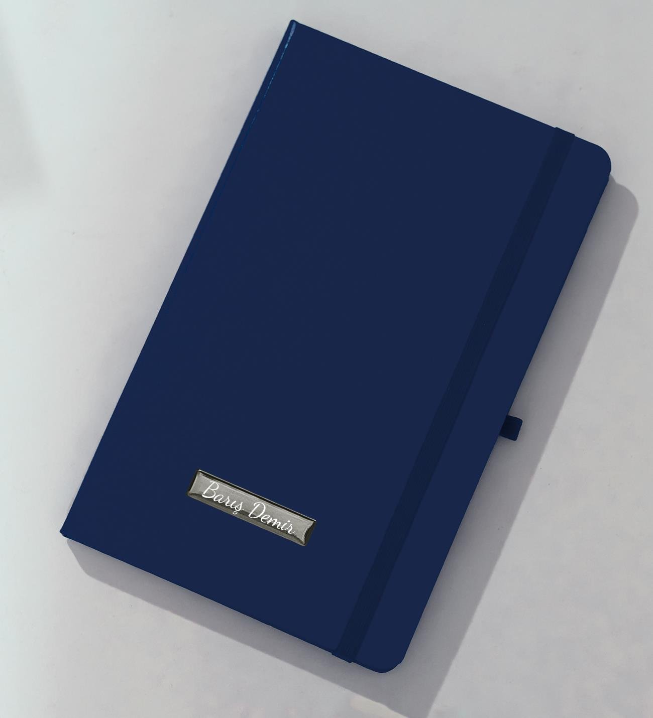 Kişiye Özel Lacivert Renk Kapaklı Lastikli Çizgili Defter, Not Defteri