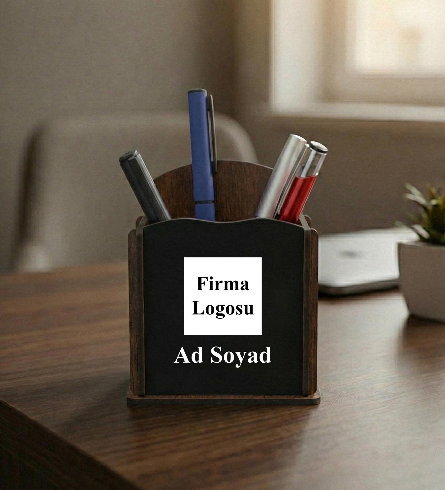 Kişiye Özel Logo ve İsim Baskılı Baskılı Ahşap Masaüstü Kalemlik  Kişiselleştirilebilir Ofis Hediyesi Masaüstü Kalemlik