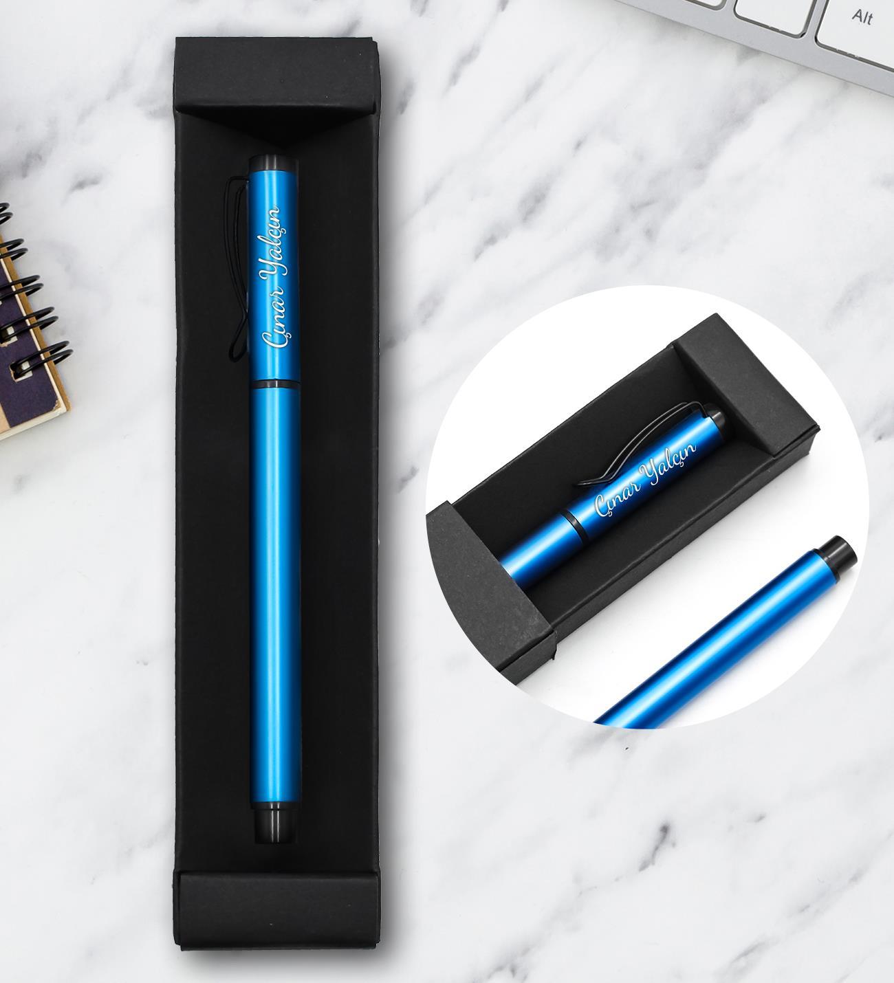 Kişiye Özel Mavi Telli Roller Kalem