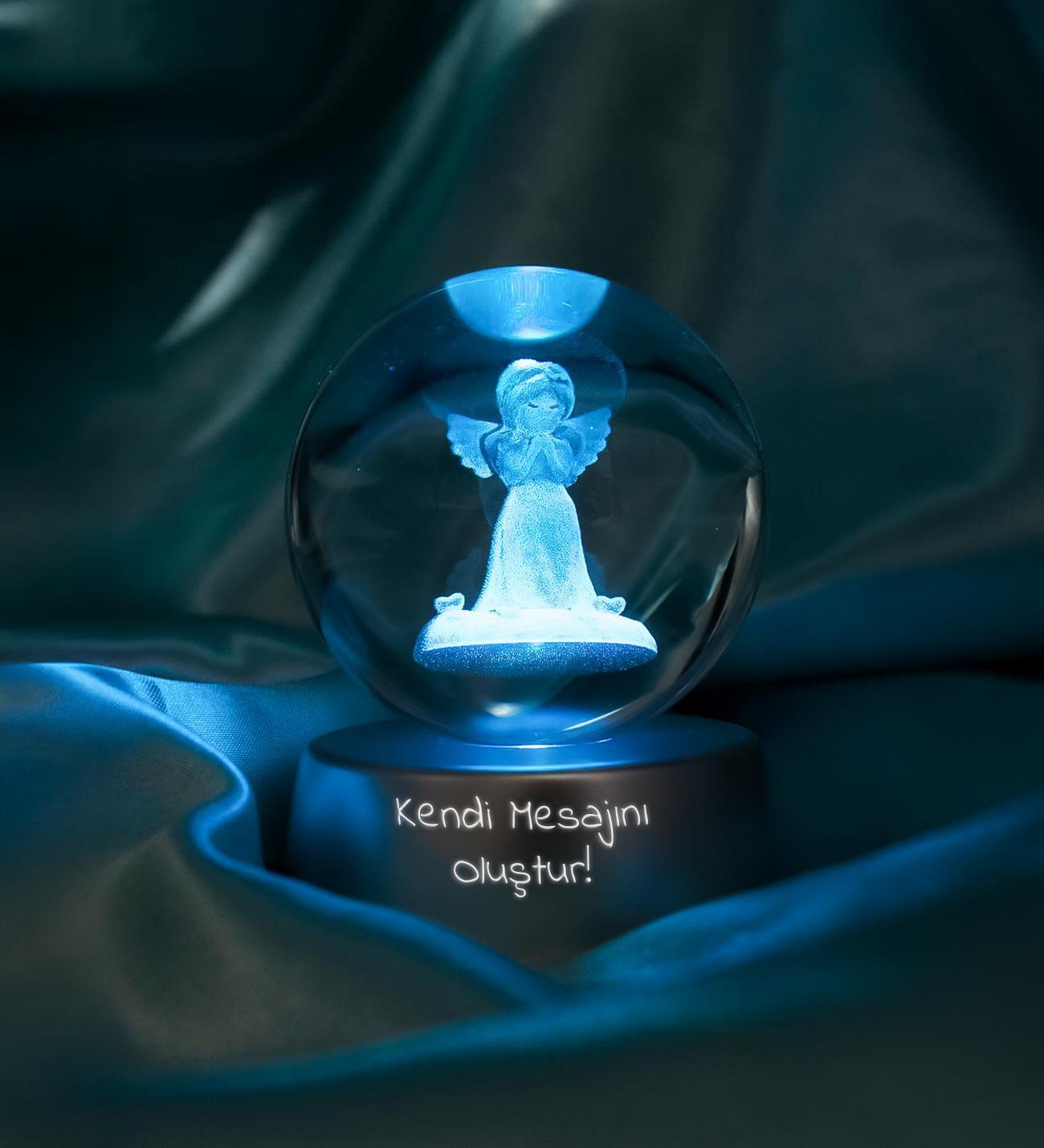Kişiye Özel Mesajlı 3D Melek Temalı Renk Değiştiren Işıklı Kristal Küre Gece Lambası