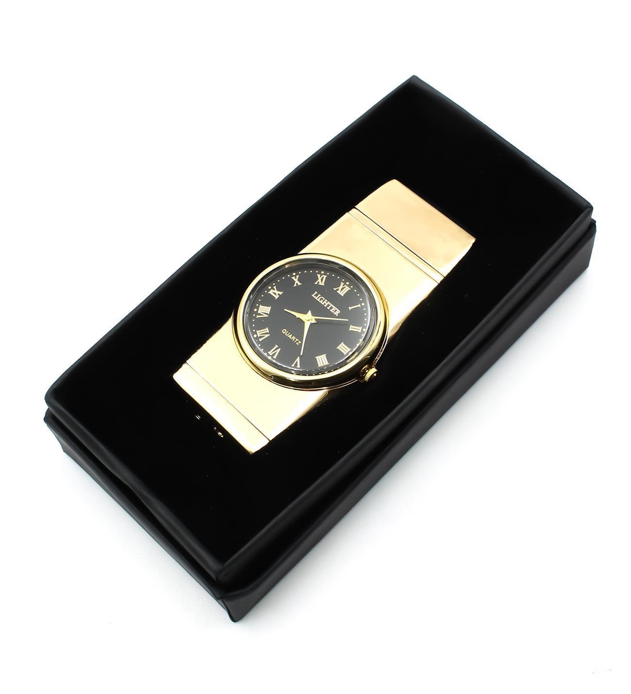 Kişiye Özel Pürmüz Alevli Gold Metalik Renk Saatli Çakmak