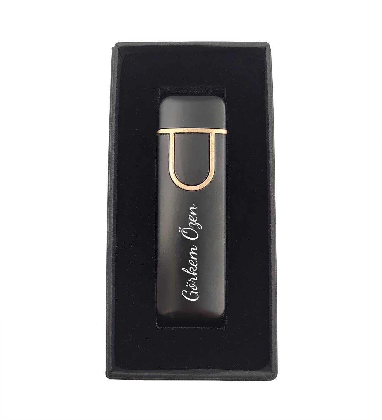 Kişiye Özel Siyah Kapaklı Usb Şarjlı ve Dokunmatik Çakmak