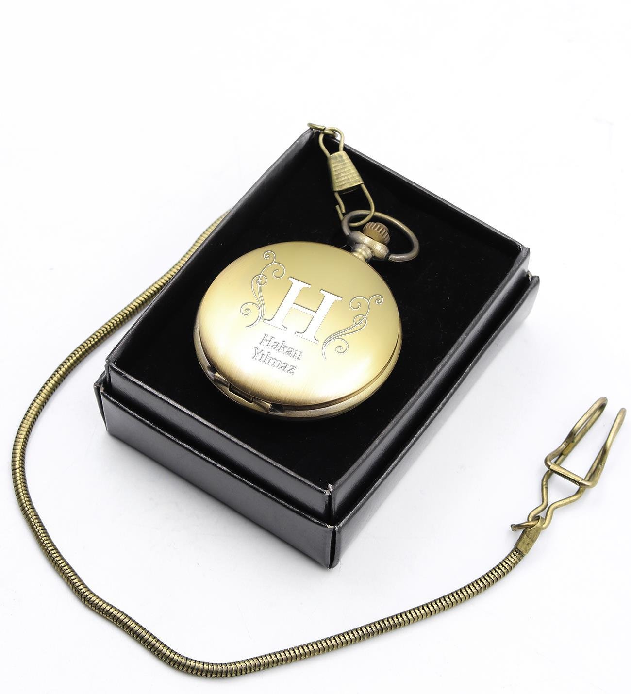 Kişiye Özel Tasarım Nostaljik Köstekli Cep Saati Gold Renk
