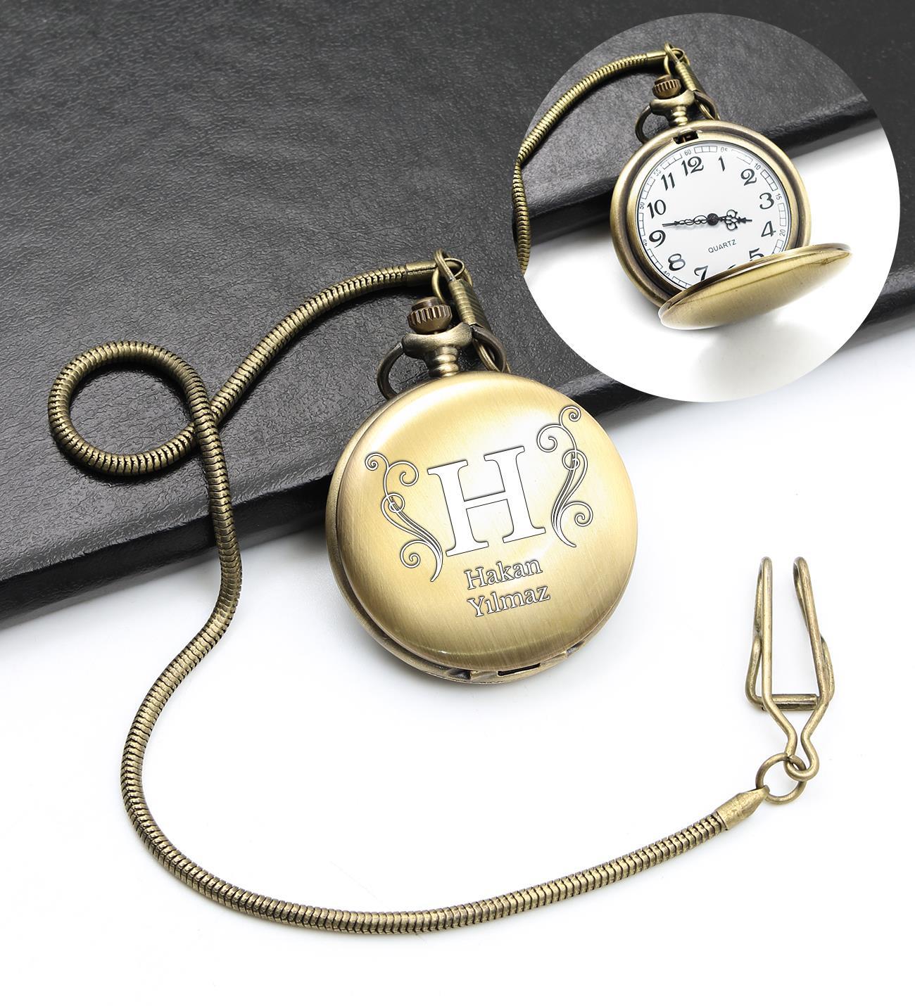 Kişiye Özel Tasarım Nostaljik Köstekli Cep Saati Gold Renk
