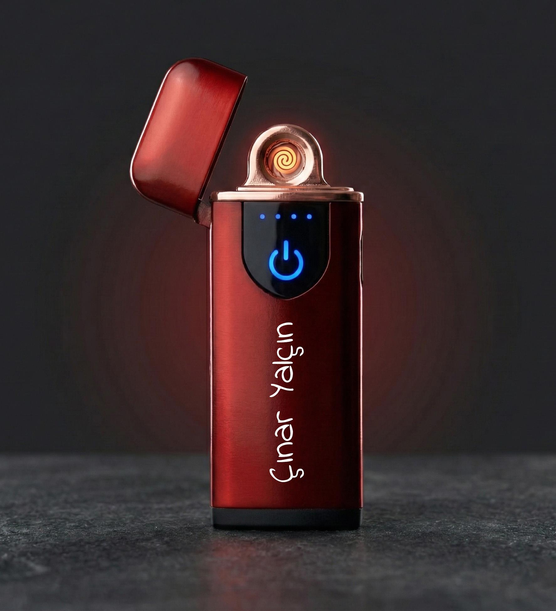 Kişiye Özel USB Şarjlı Dokunmatik Alevsiz Çakmak - Kırmızı