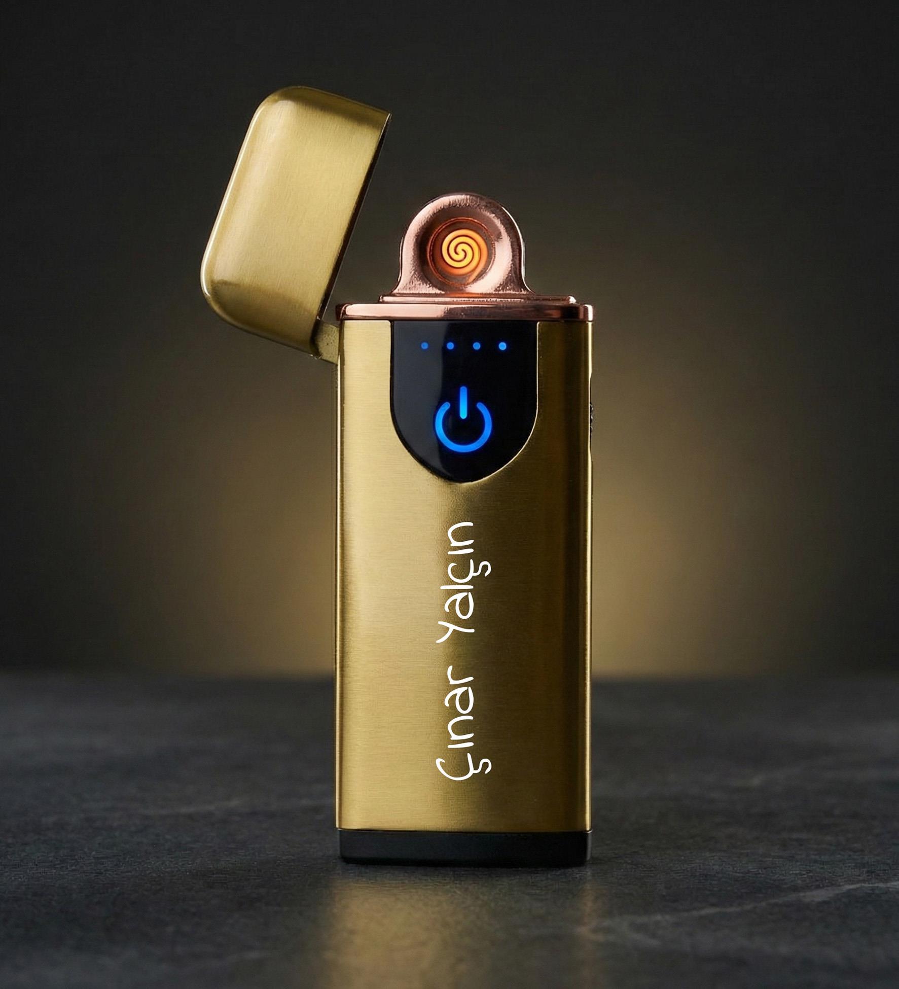 Kişiye Özel USB Şarjlı Dokunmatik Alevsiz Çakmak - Sarı