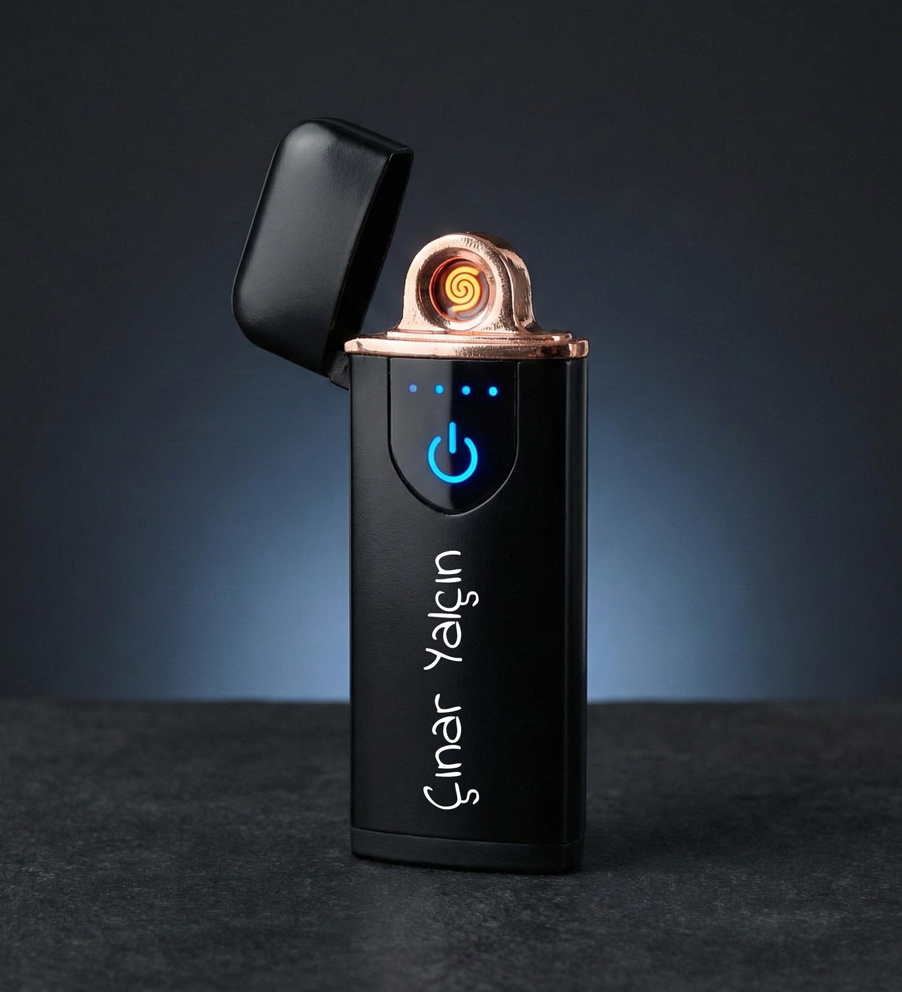 Kişiye Özel USB Şarjlı Dokunmatik Alevsiz Çakmak - Siyah