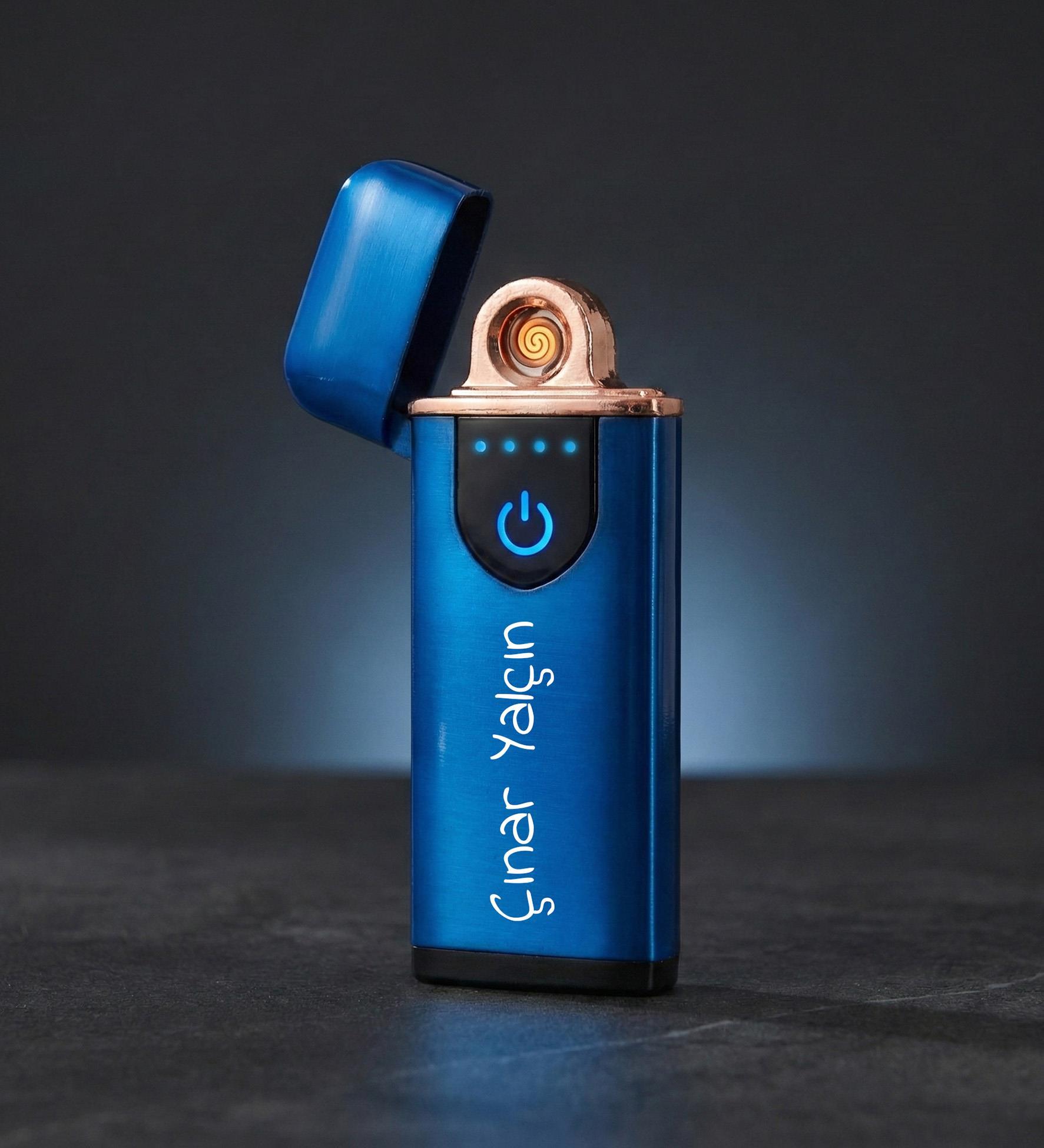 Kişiye Özel USB Şarjlı Dokunmatik Alevsiz Çakmak - Mavi