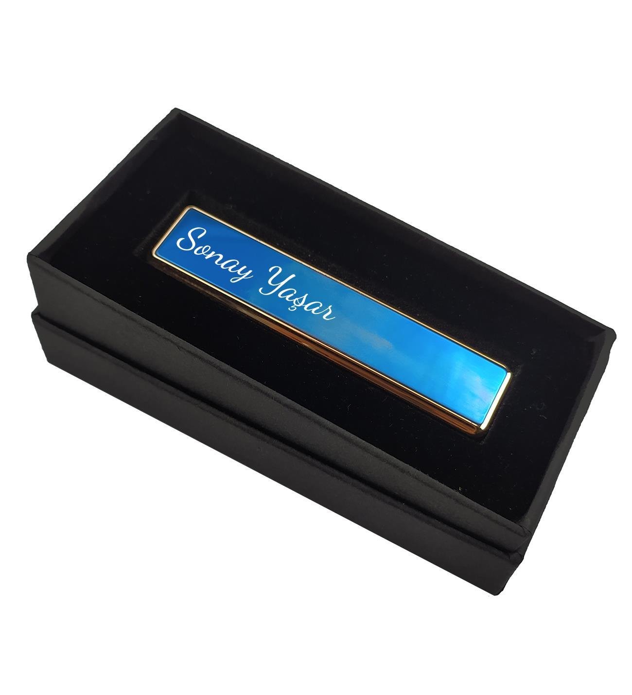 Kişiye Özel USB Şarjlı Mavi Sürgülü Çakmak