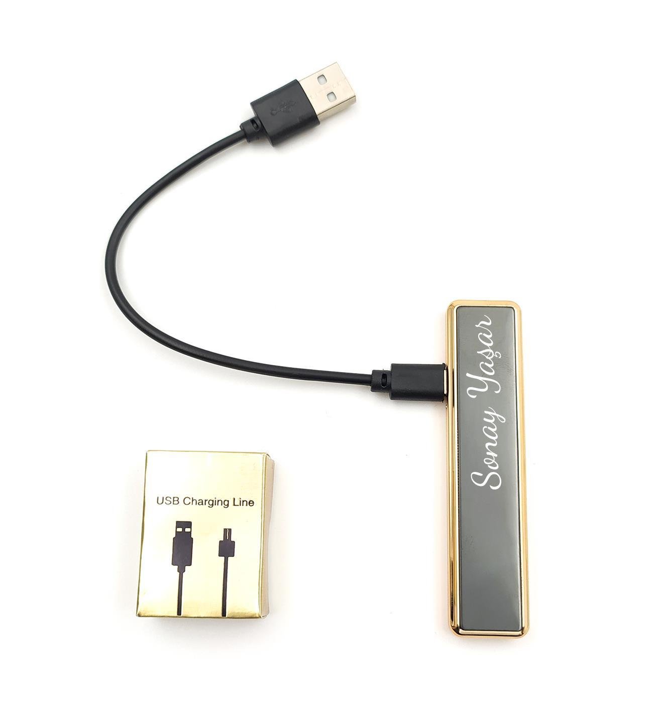 Kişiye Özel USB Şarjlı Siyah Sürgülü Çakmak 