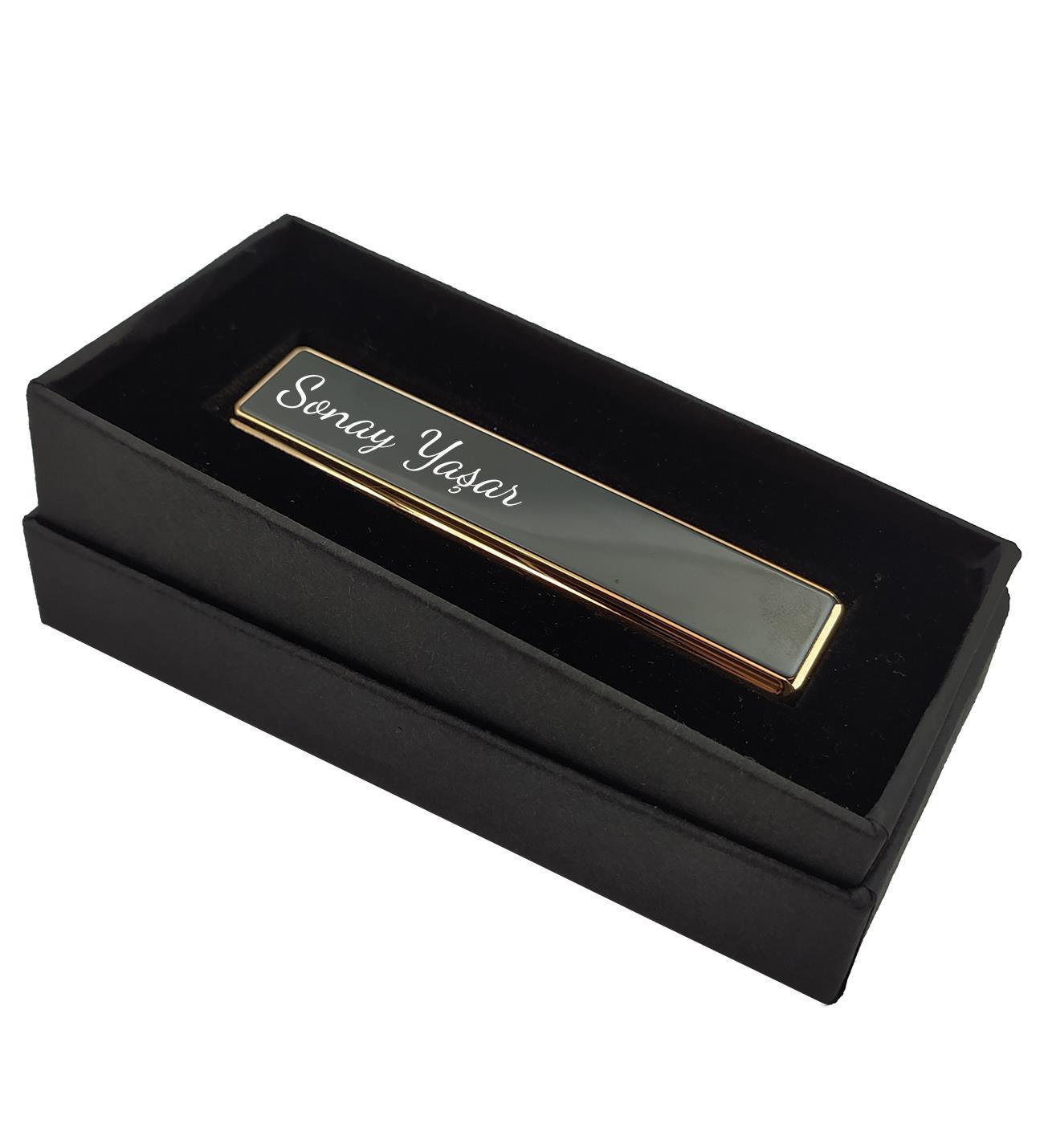 Kişiye Özel USB Şarjlı Siyah Sürgülü Çakmak 