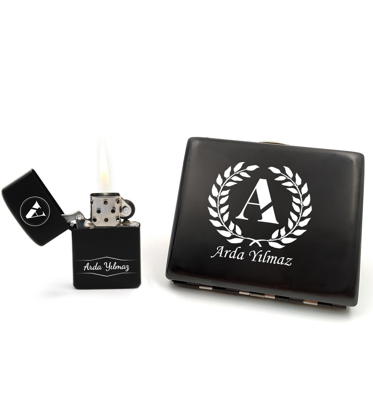 Kişiye Özel Zippo Tarzı Çakmak & Metal Tabaka Hediye Seti