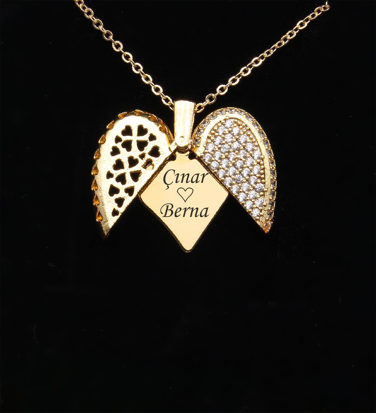Kişiye Özel Zirkon Taşlı Açılır Kalp Kolye - Sevgiliye Özel Hediye Kolye