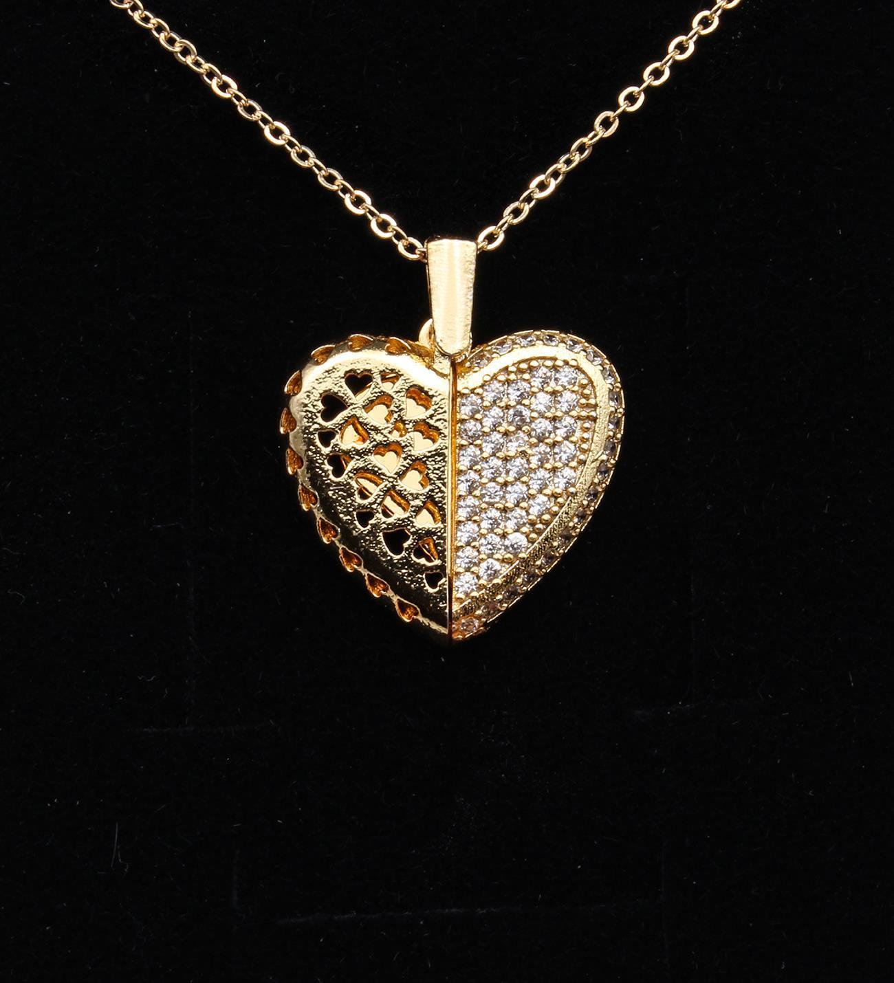 Kişiye Özel Zirkon Taşlı Açılır Kalp Kolye - Sevgiliye Özel Hediye Kolye