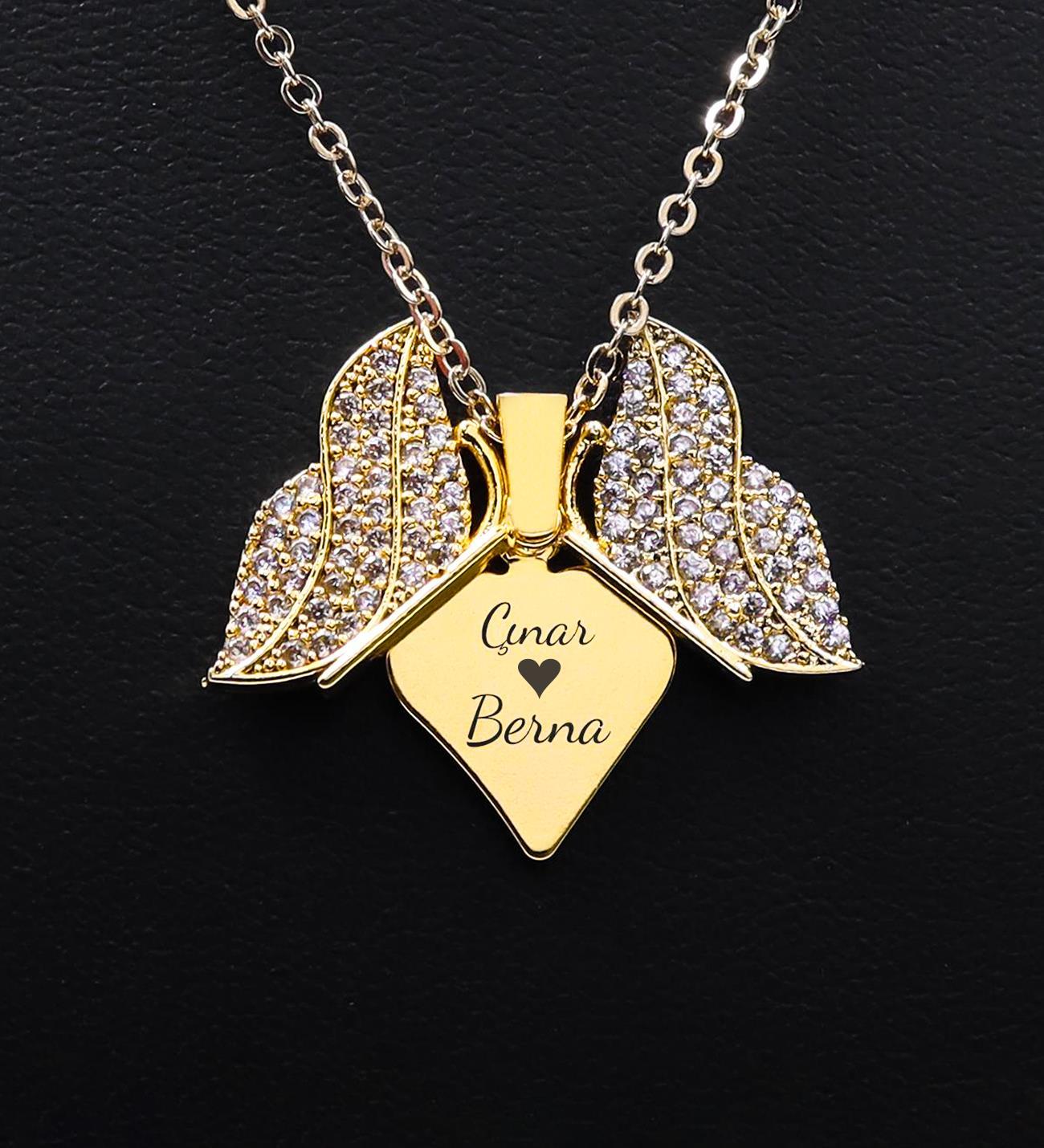 Kişiye Özel Zirkon Taşlı Açılır Kelebek Kanat Kolye