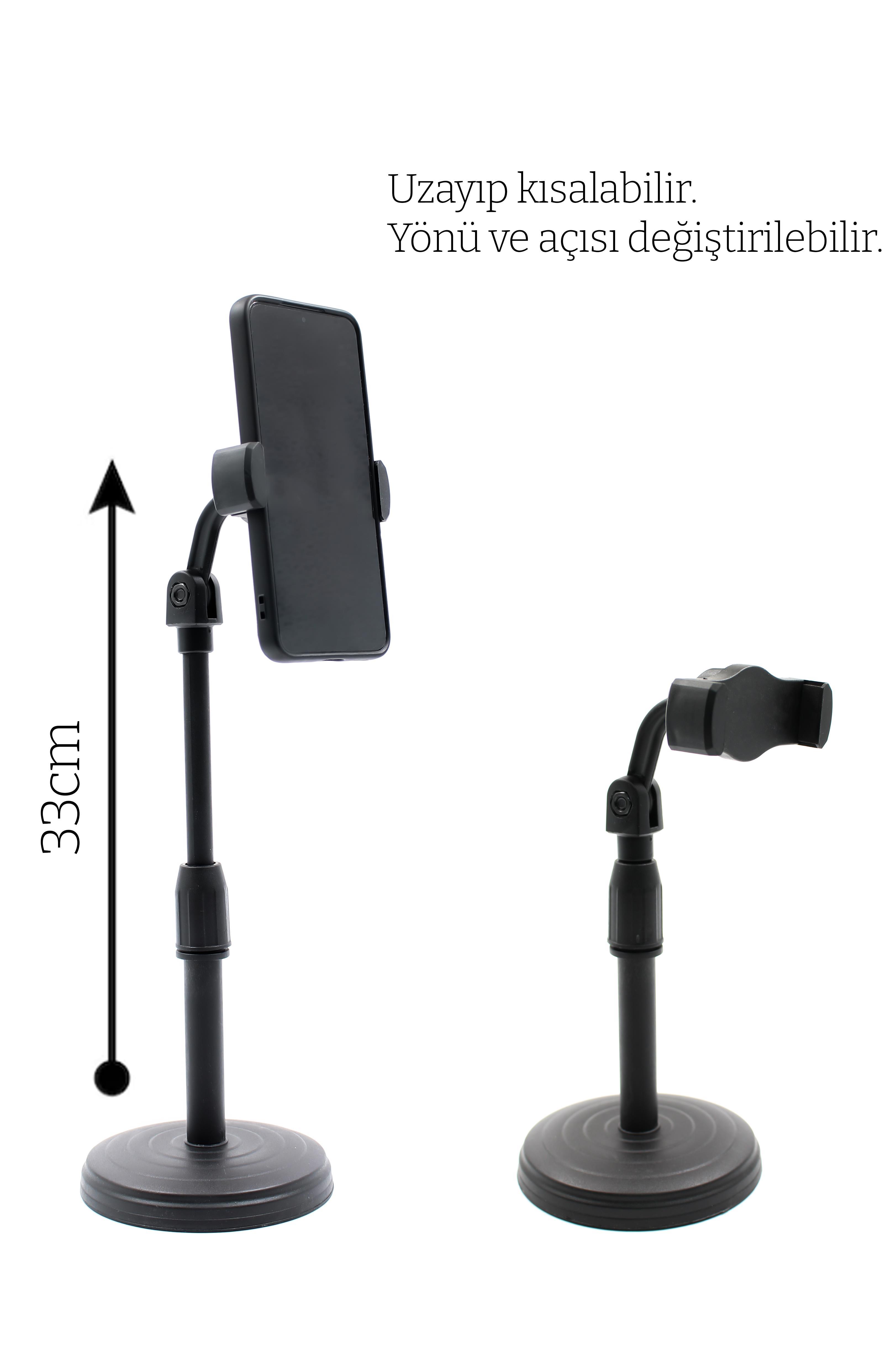 Masaüstü Telefon Standı, Tripod 360 Derece Başlıklı 33cm Teleskopik Çok Fonksiyonlu Telefon Standı