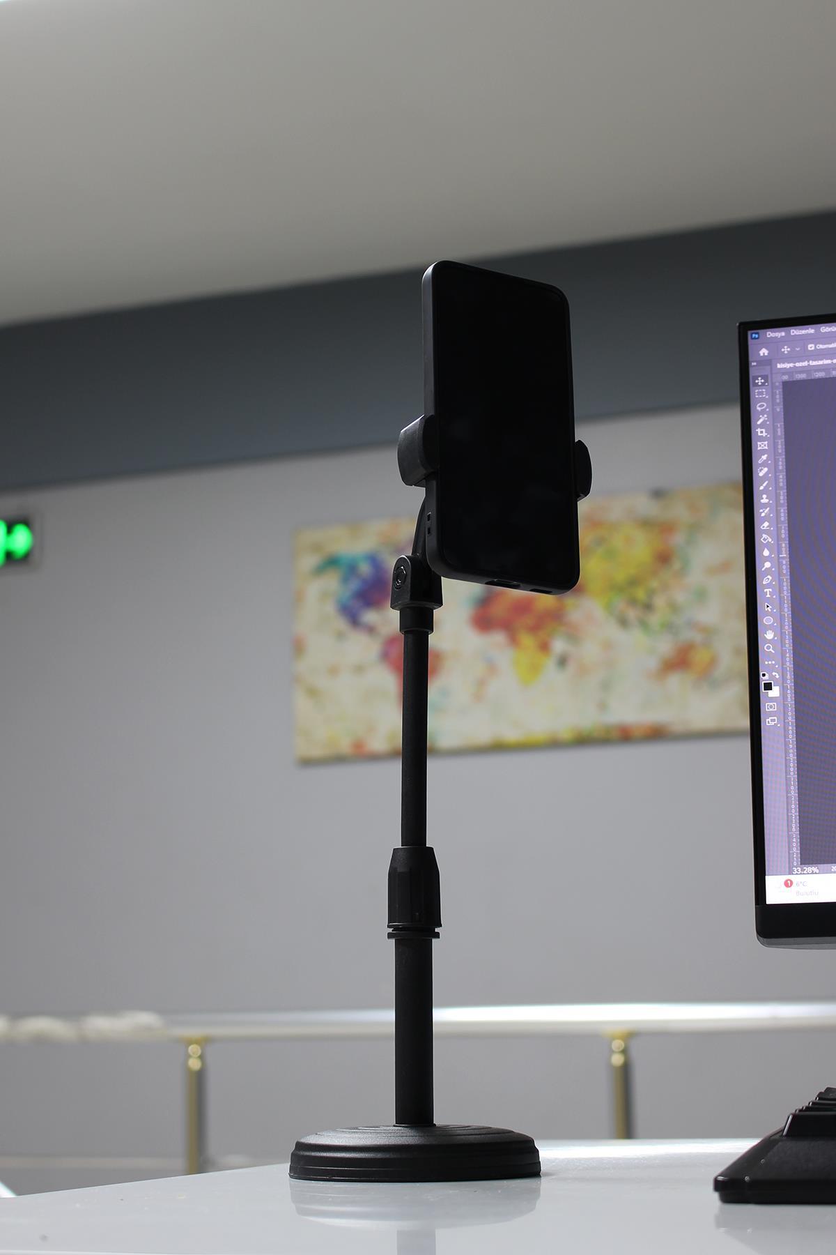 Masaüstü Telefon Standı, Tripod 360 Derece Başlıklı 33cm Teleskopik Çok Fonksiyonlu Telefon Standı
